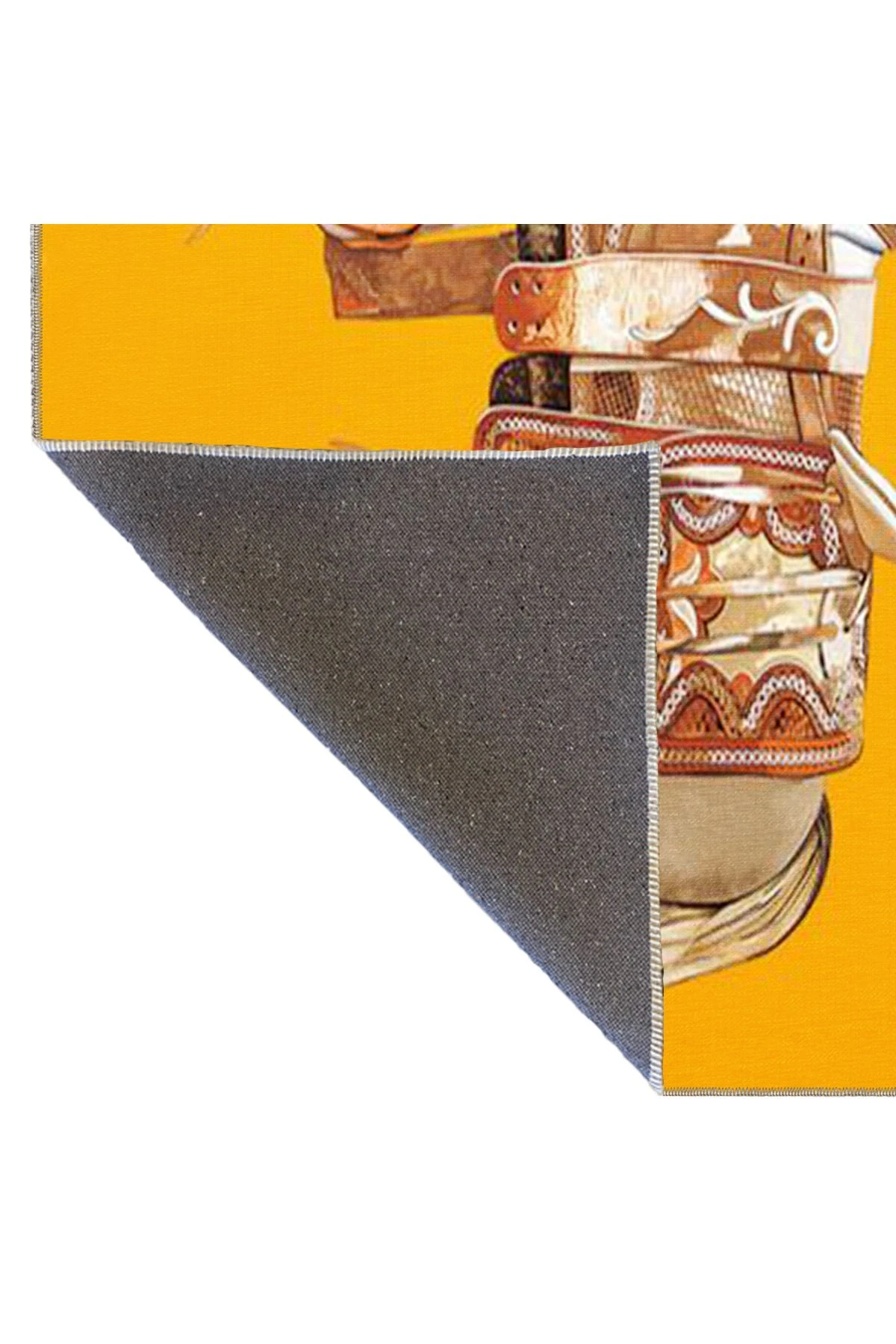 At Desenli Sarı Tonlarda Dekoratif Halı miravip718