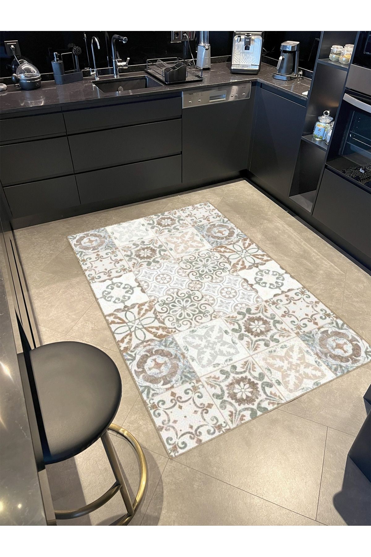 Bej Temalı Motifli Etnik Çiçek Desenli Vintage Dekoratif Halı 4903
