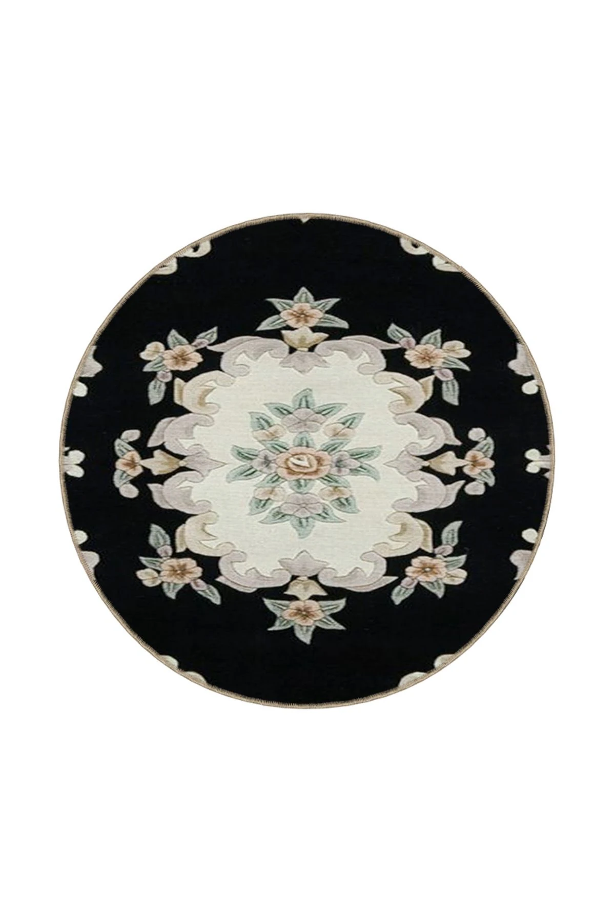 Gri ve Siyah Geometrik Desenli Çiçekli Dokuma Taban Halı miravip200