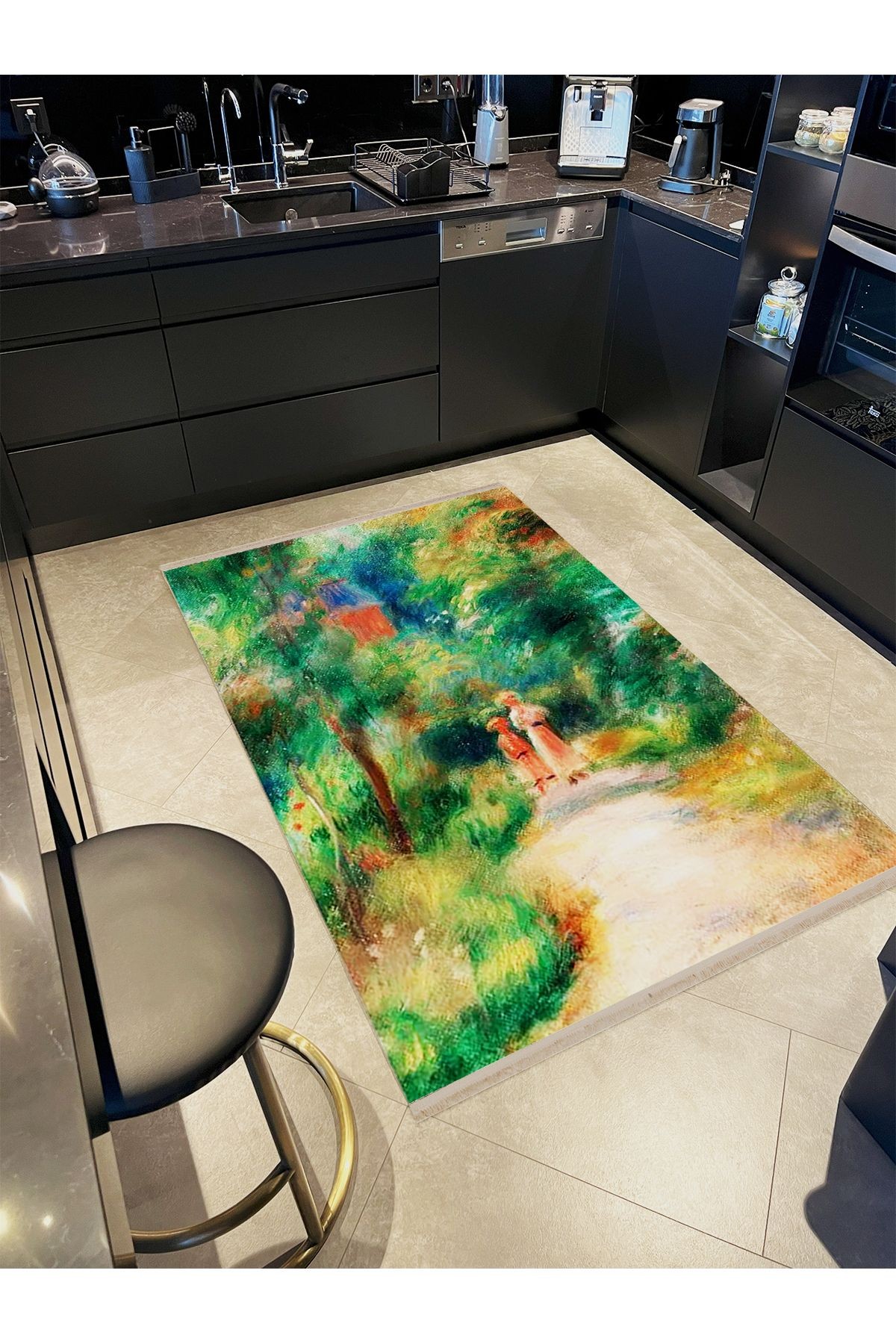 Yılmaz Koleksiyonu Pastel Tonlarda Ağaçlar ve Çocuk Figürleri Desenli Modern Dekoratif Halı 43