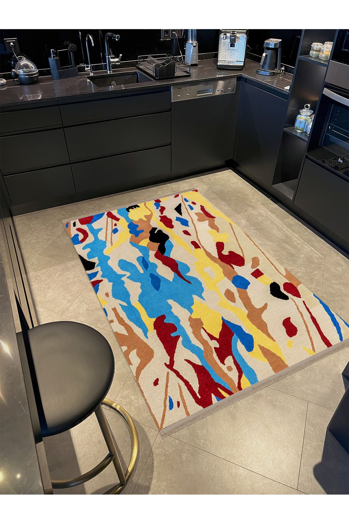 Asya Koleksiyonu Çok Renkli Soyut Desenli Dokuma Taban Modern Dekoratif Halı asya07