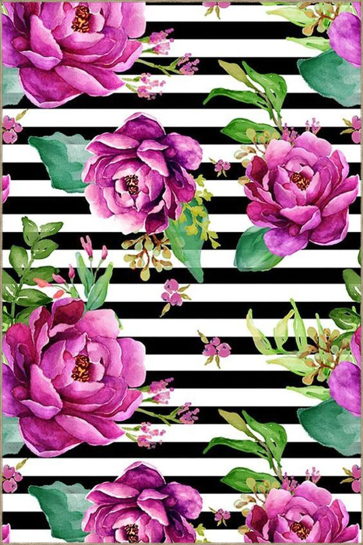 Mor Çiçekli Renkli Desenli Dokuma Taban Halı miravip1098