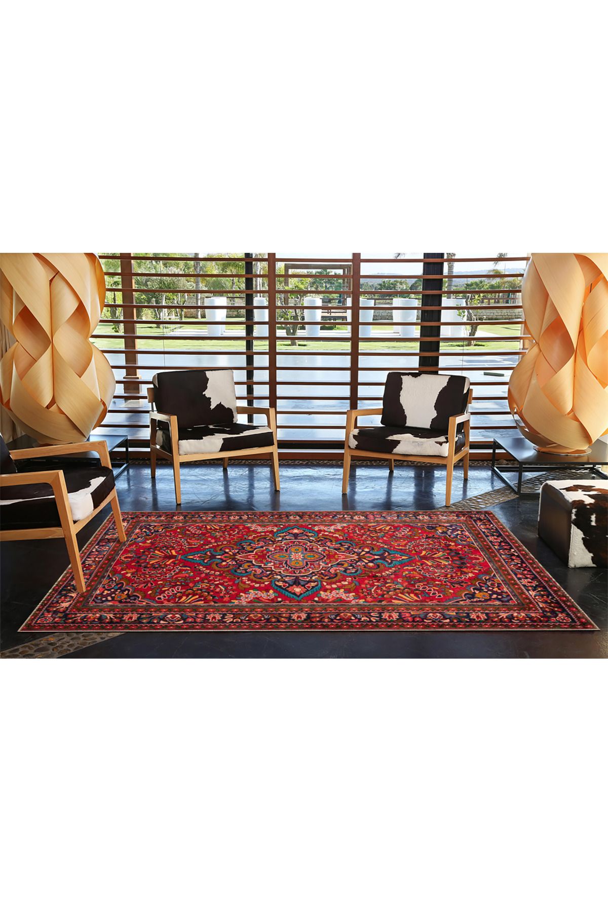 Kırmızı Renkli Geleneksel Modern Dokuma Taban ve Dekoratif Halı miravip104