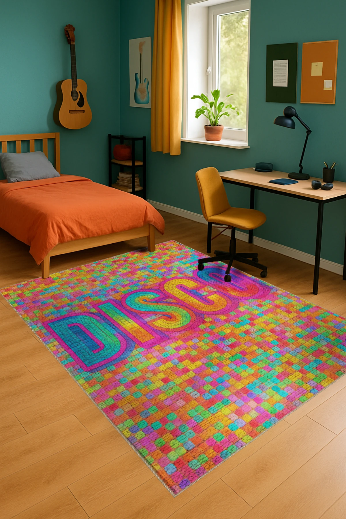 MOSSO DİSCO Yazılı Desen Dokuma Taban Vintage Dekoratif Halımosso983