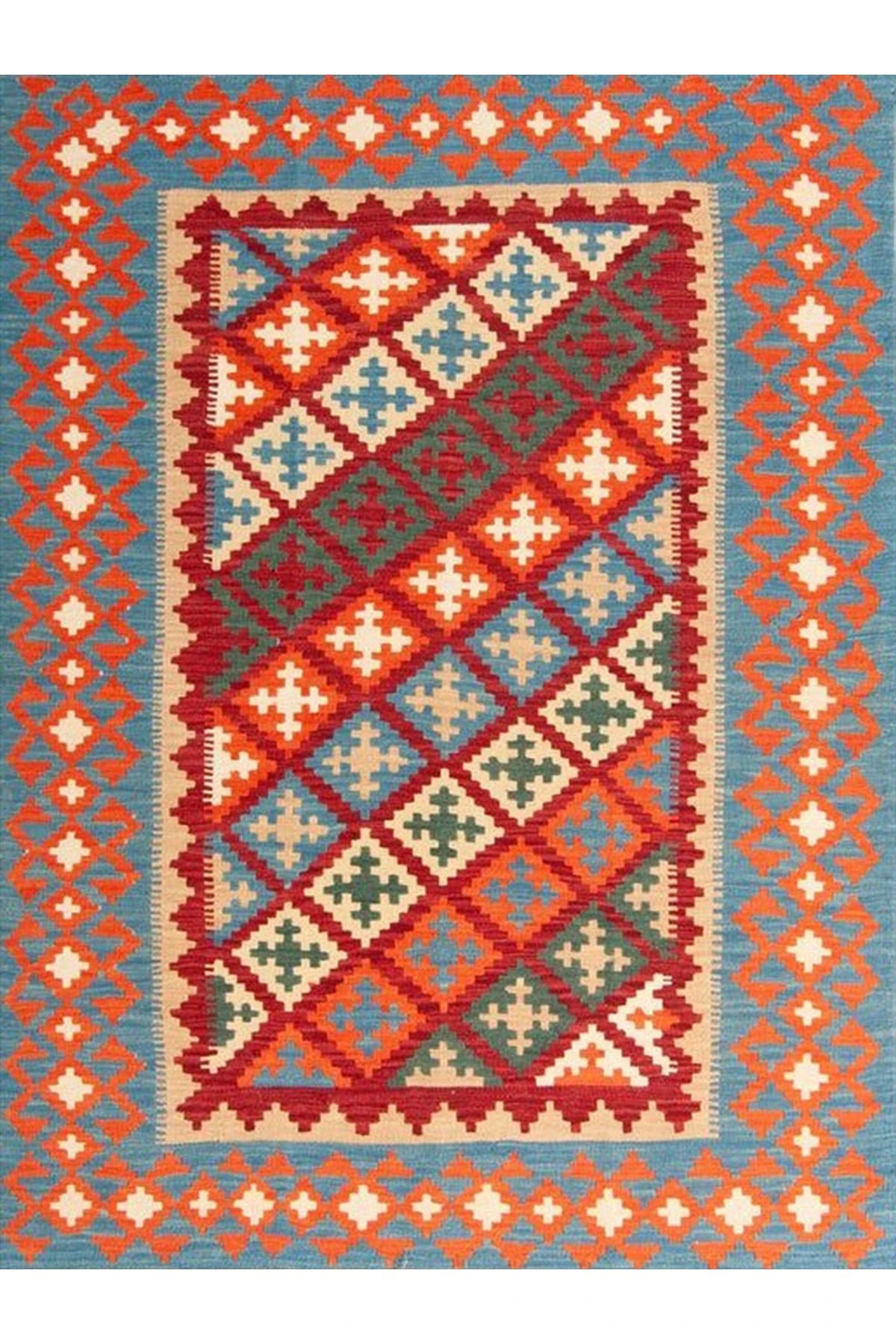 Aysu Koleksiyonu Turuncu Detaylı Etnik Desenli Dokuma Taban Modern Dekoratif Halı aysu19