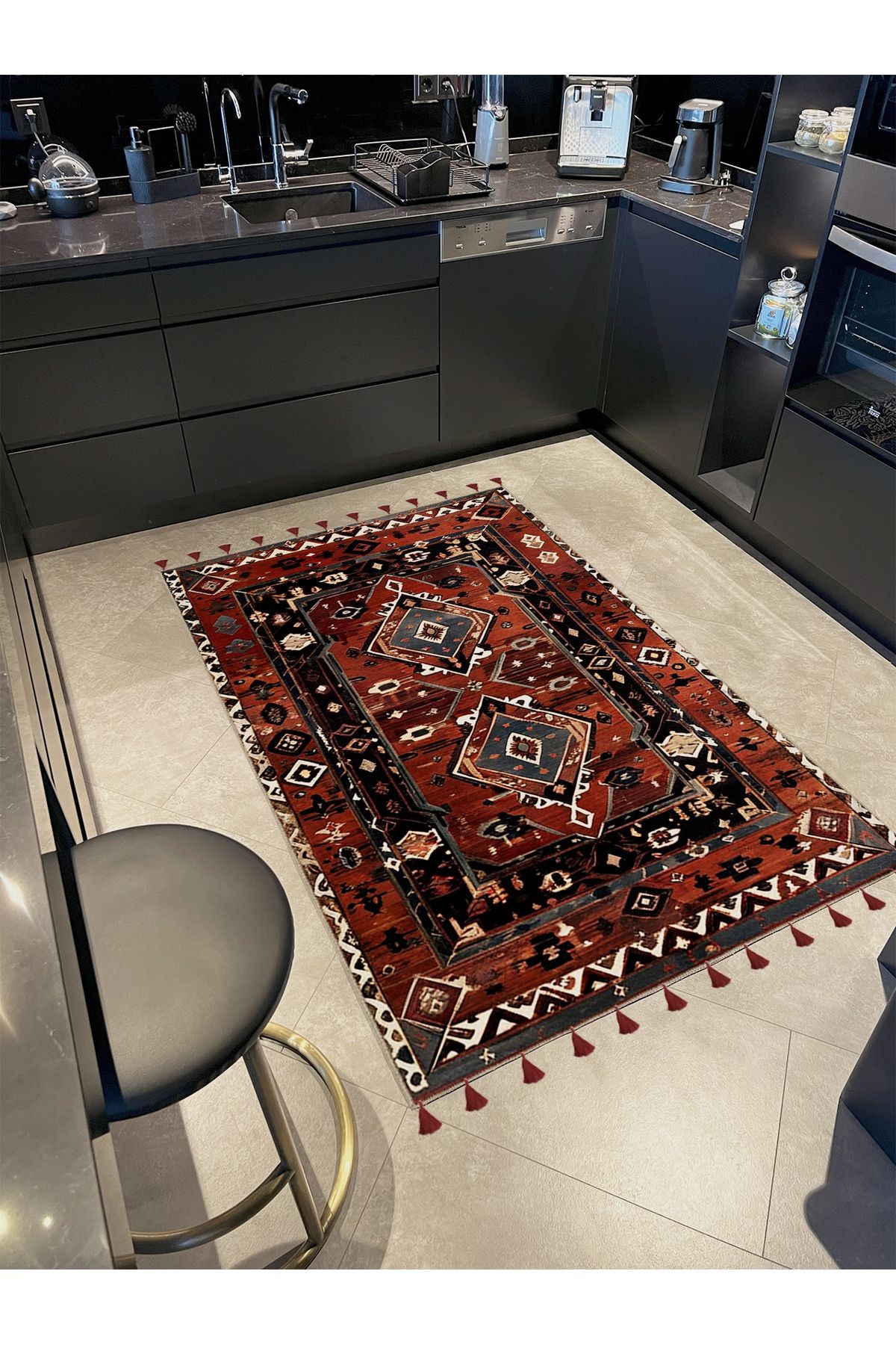 Royal Etnik Motifler Desenli Püskül Detaylı Dokuma Taban Dekoratif Halı royal42