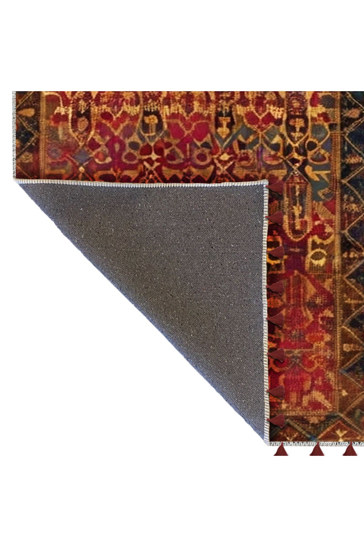 Royal Antik Şekil Figürleri Desenli Püskül Detaylı Dokuma Taban Dekoratif Halı royal41