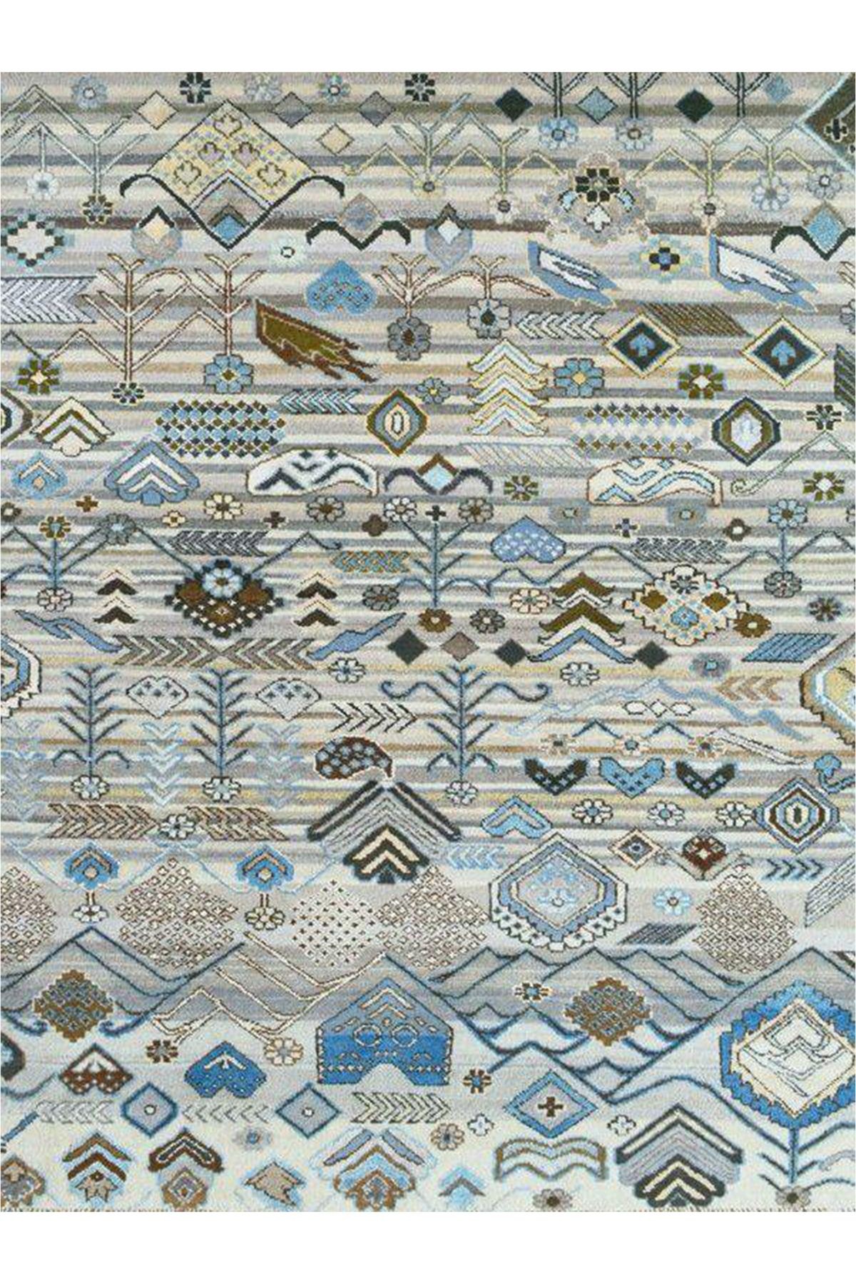 Barcelona Koleksiyonu Soft Renklerde Karma Figürler ve Motifler Desenli Vintage Dekoratif Halı 62