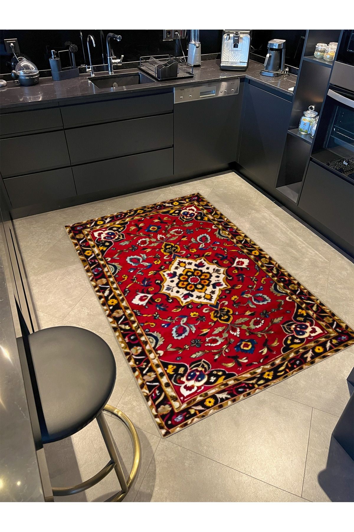 Paris Koleksiyonu Kırmızı Temalı Geleneksel Motif Desenli Vintage Dekoratif Halı 98
