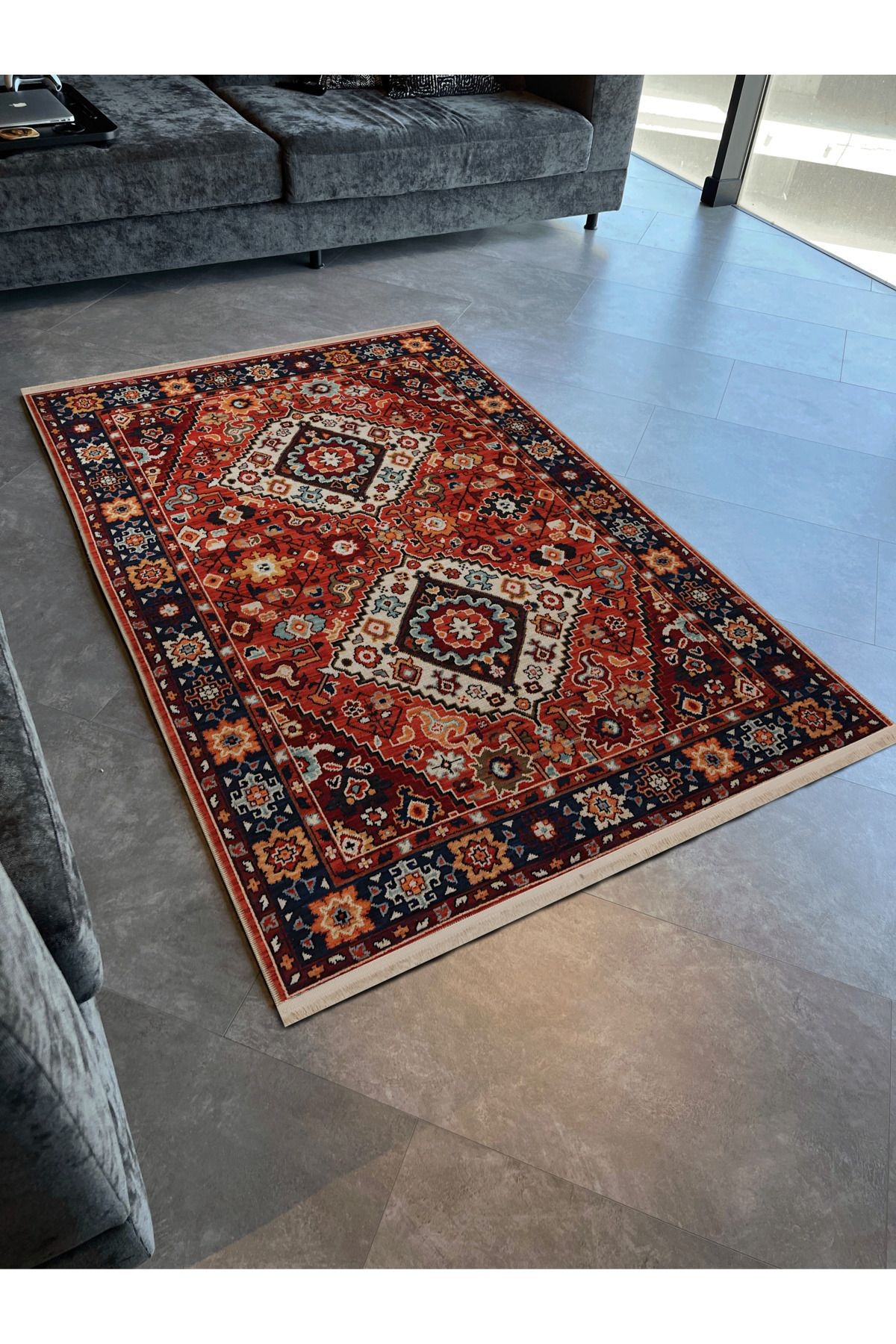 Çok Renkli Etnik Geleneksel Motif Desenli Kreatif Vintage Dekoratif Halı 2665