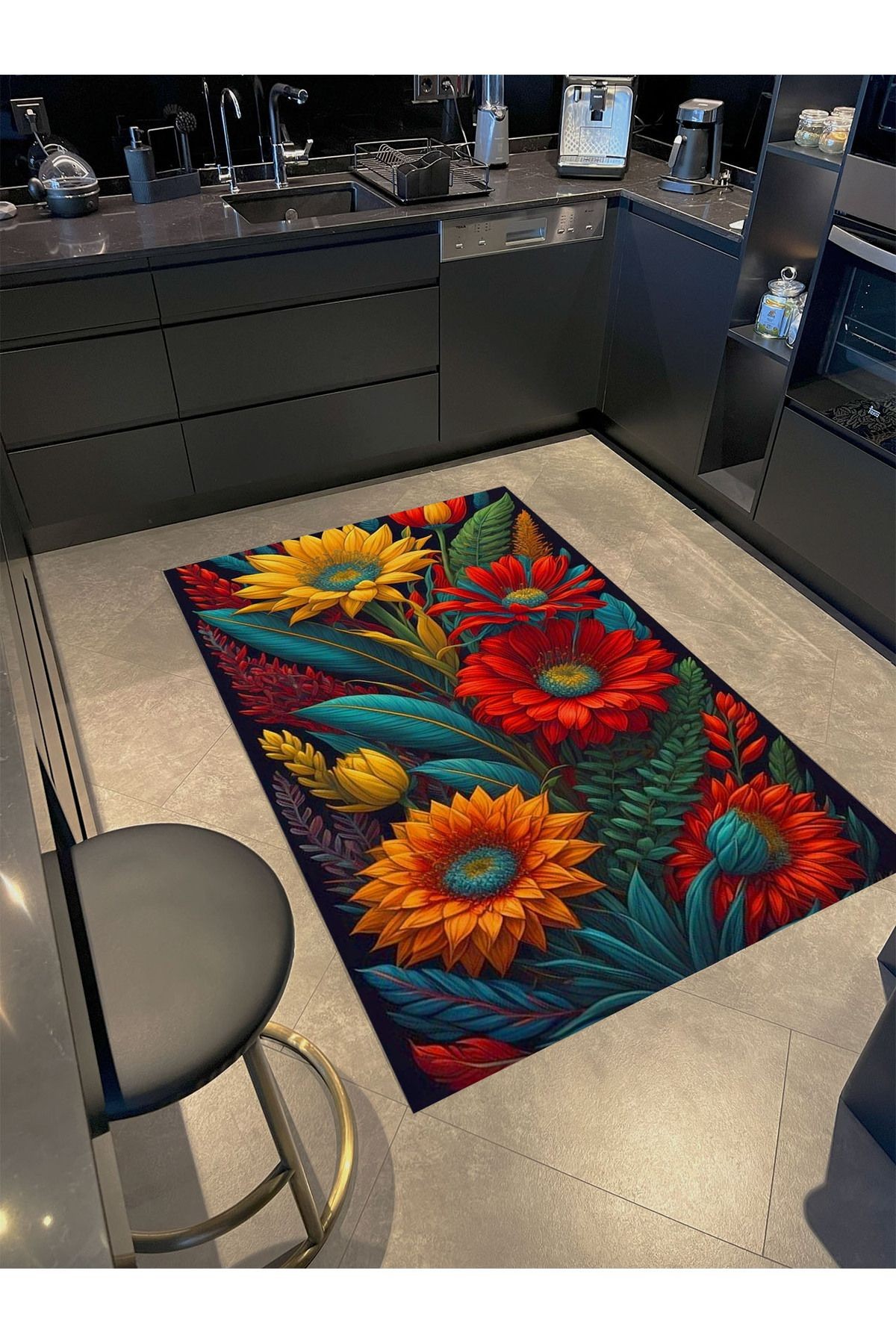 Kubilay Koleksiyonu Çok Renkli Floral Karma Çiçekler Desenli Dokuma Taban Modern Dekoratif Halı 11
