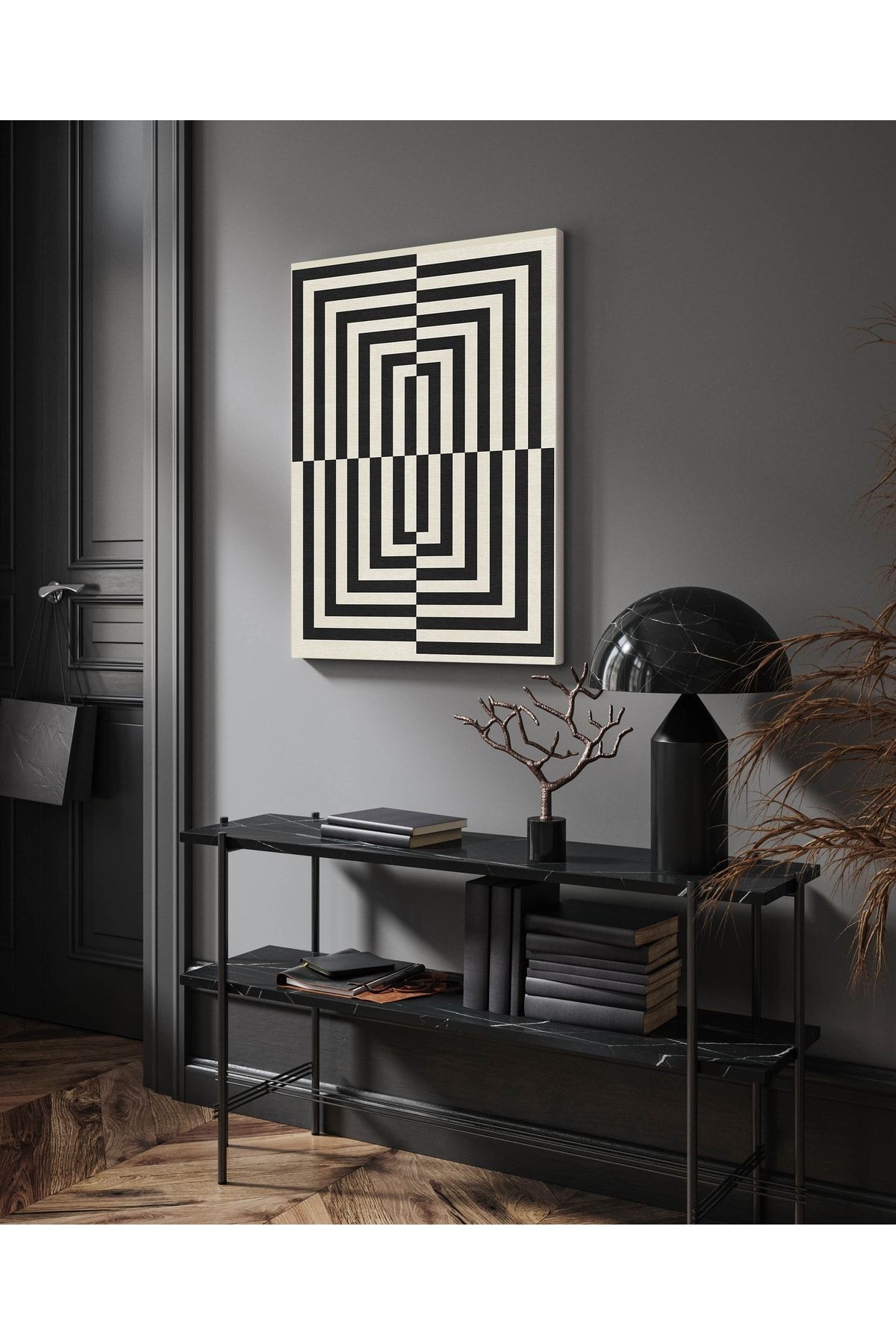 Kanvas Tablo Çizgili Modern Siyah Beyaz 989