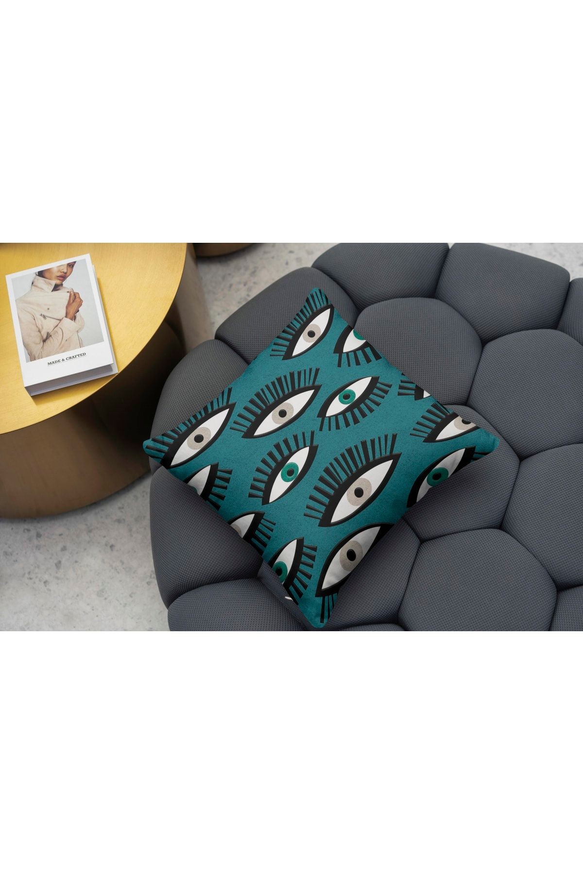 Kırlent 867 Yosun Yeşili Göz Desenli Kırlent Kılıfı Pillow29
