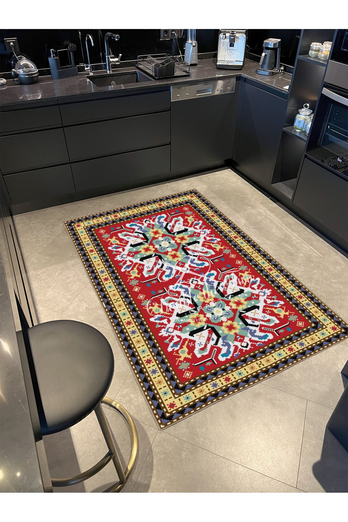 Kırmızı Geleneksel Geometrik Dokuma Dekoratif Halı 4142