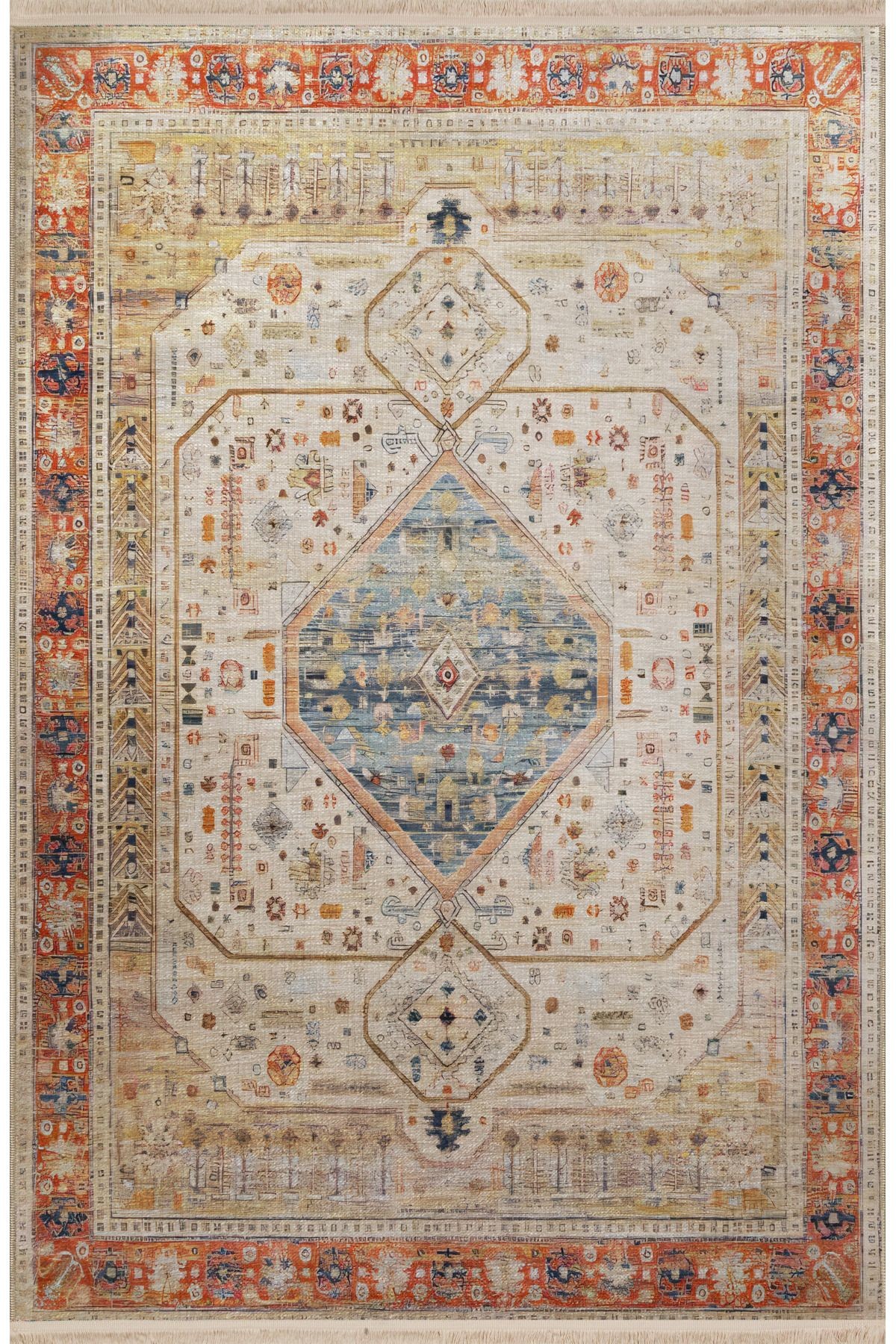 Çok Renkli Temalı Geleneksel Motif Etnik Desenli Vintage Dekoratif Halı 2444