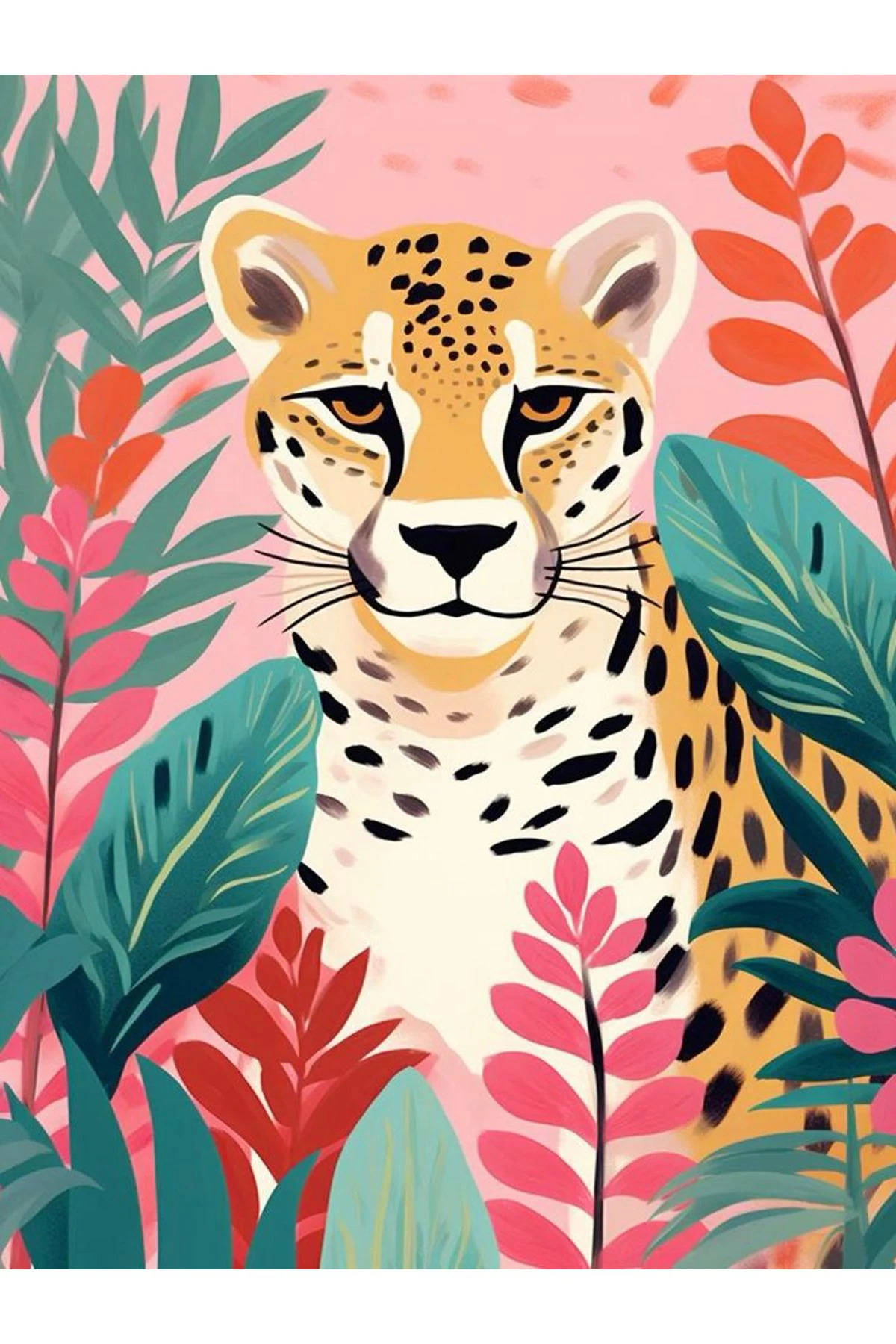 Kuzey Koleksiyonu Çok Renkli Yapraklar ve Leopar Desenli Dokuma Taban Modern Dekoratif Halı kuzey25