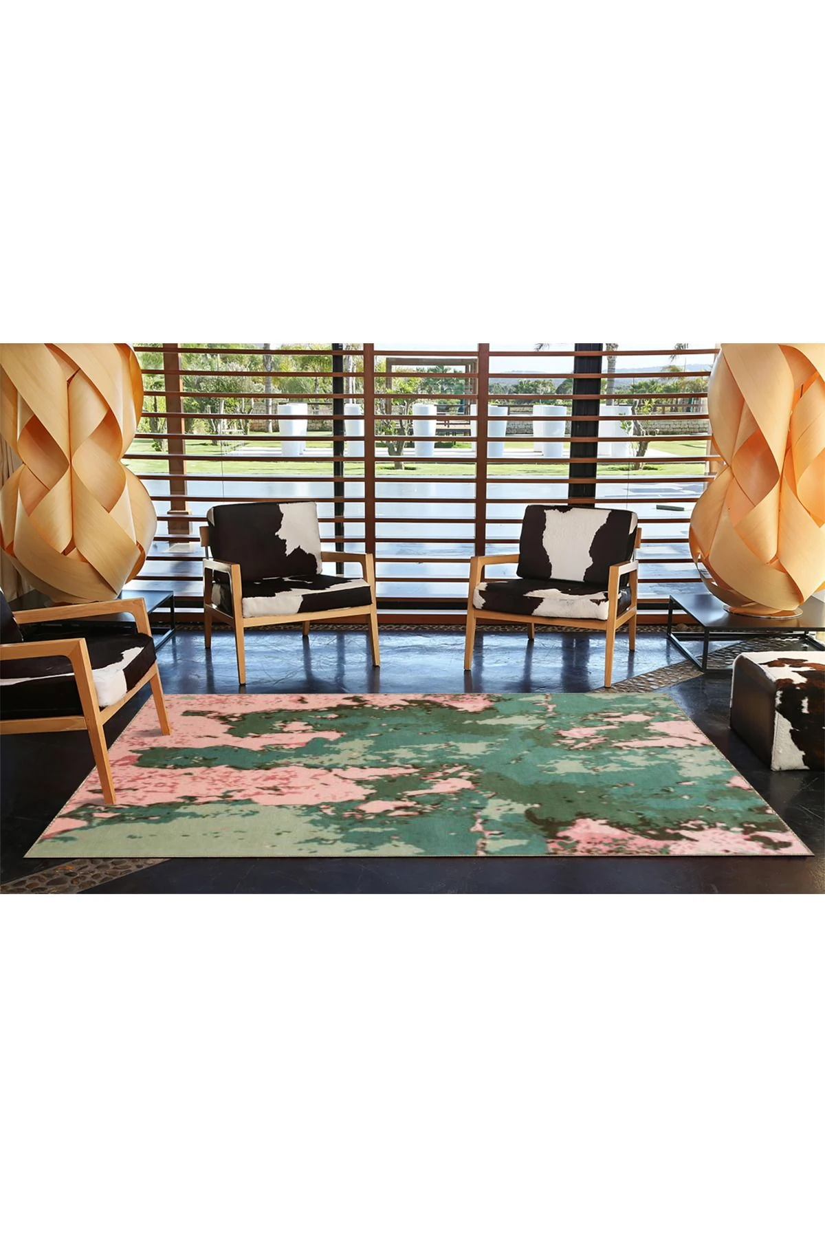 Pastel Boyalı Pembe Yeşil Modern Dekoratif Halı miravip471