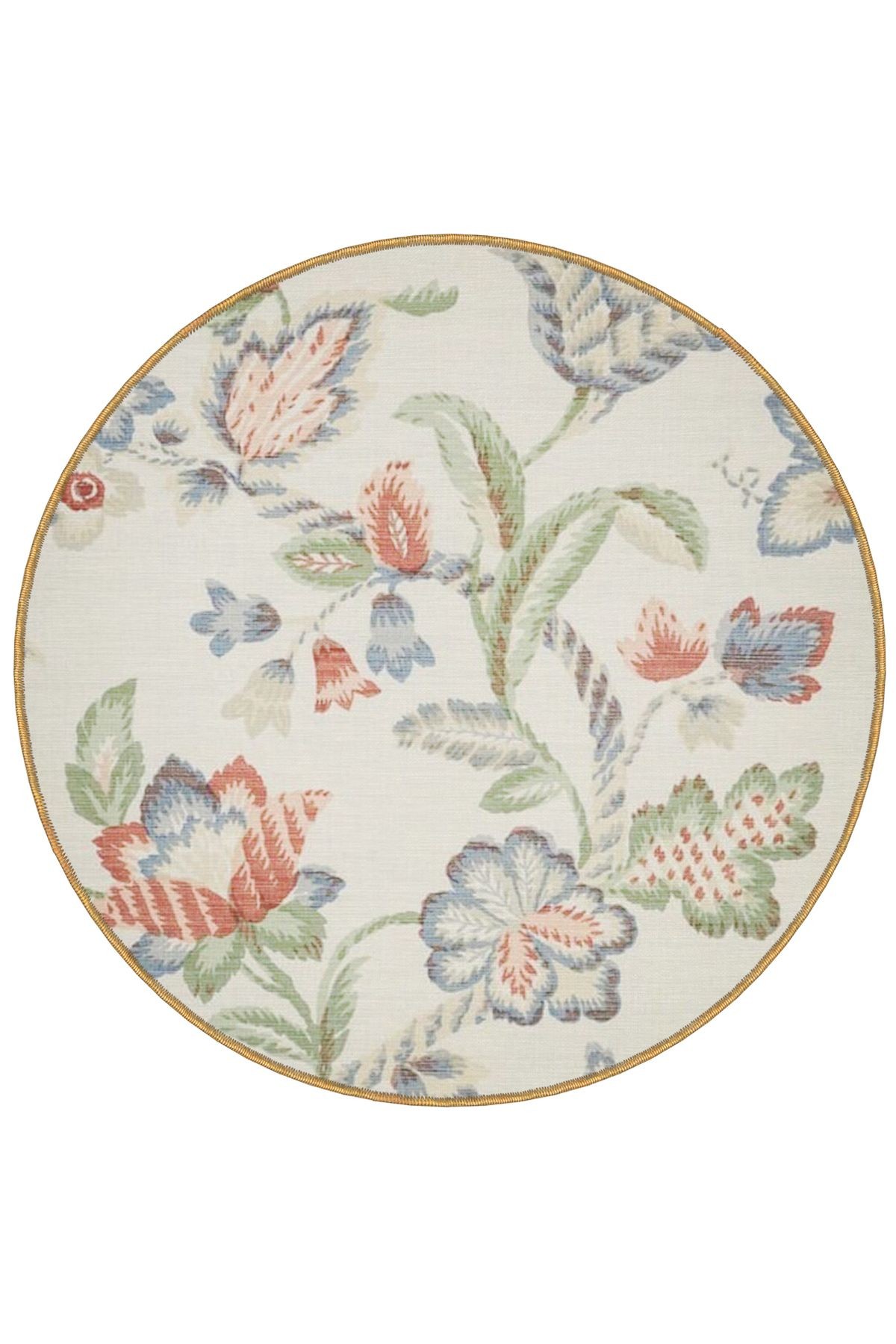 Açık Ton Floral Çiçek Desenli Yuvarlak Dokuma Taban Modern Dekoratif Halı 6097