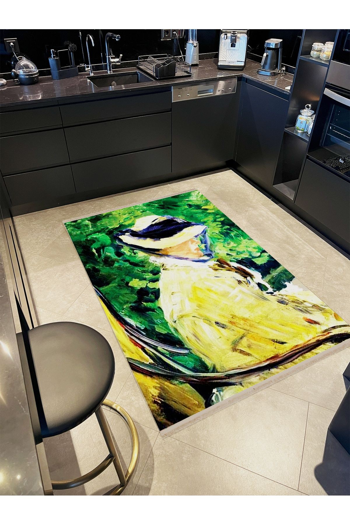 Yılmaz Koleksiyonu Pastel Tonlarda Fötr Şapkalı Kadın Figürü Desenli Modern Dekoratif Halı 41