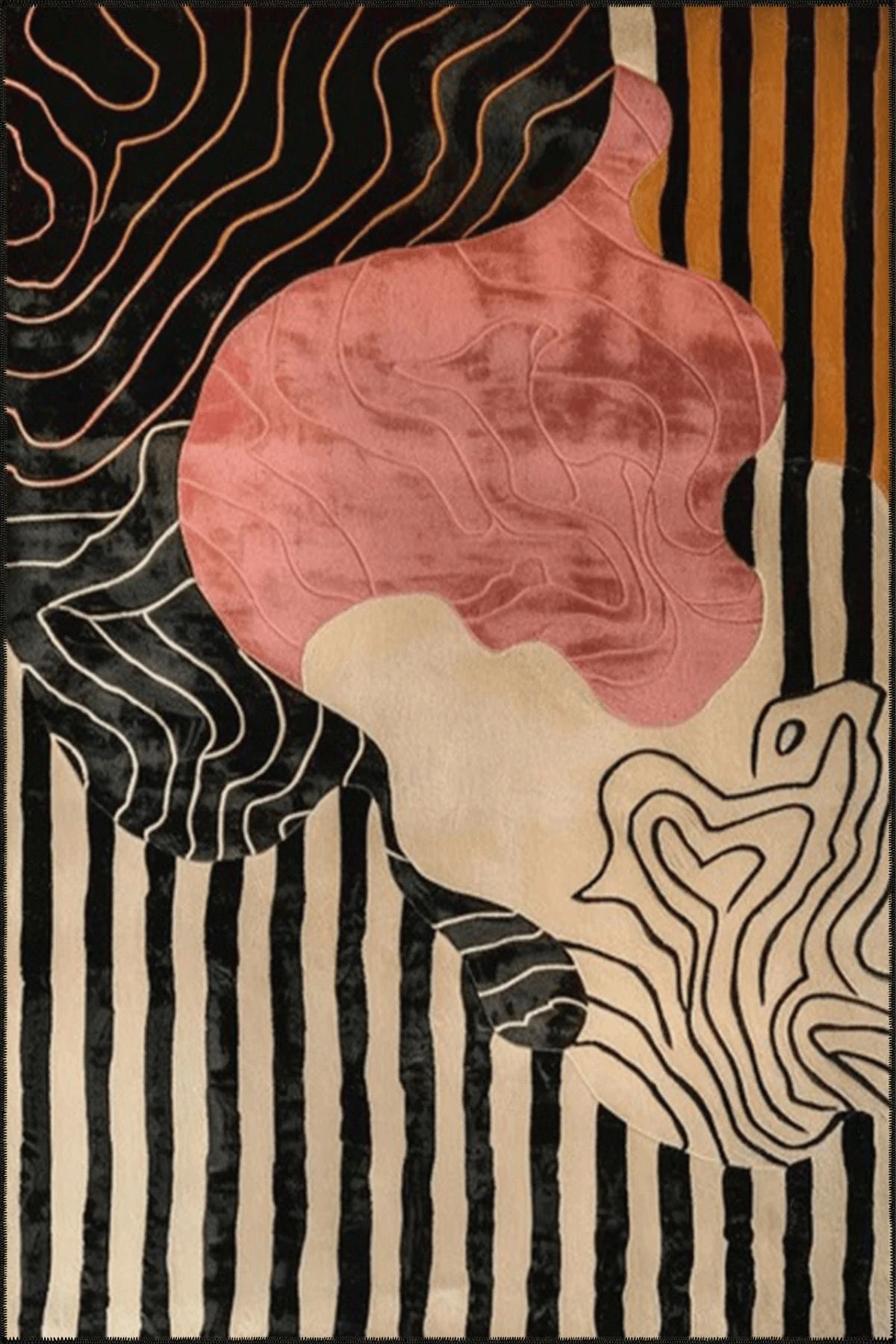 Paris Koleksiyonu Çok Renkli Çizgili Detaylar ve Soyut Desenli Kreatif Modern Dekoratif Halı 131