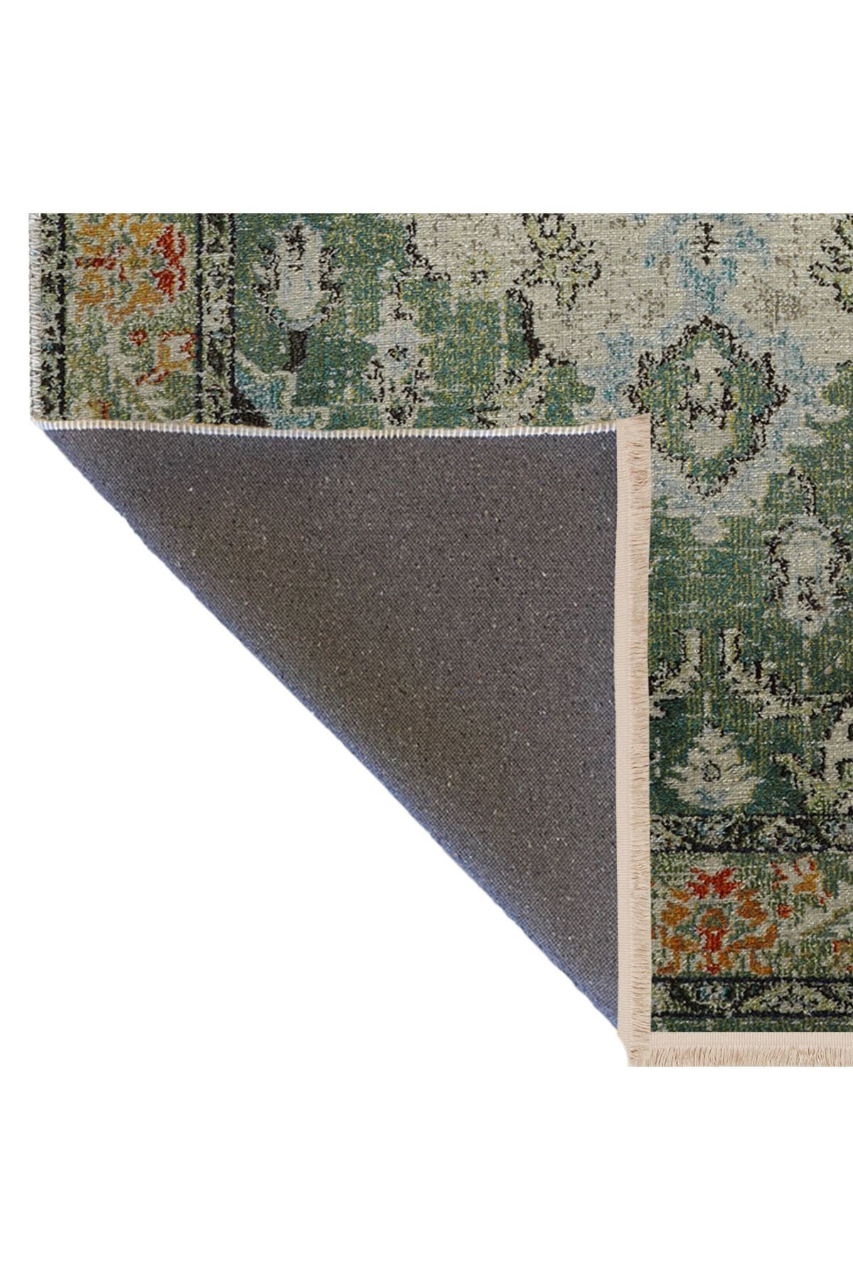 Yeşil Temalı Çok Renkli Geleneksel Motif Etnik Desenli Vintage Dekoratif Halı 2691