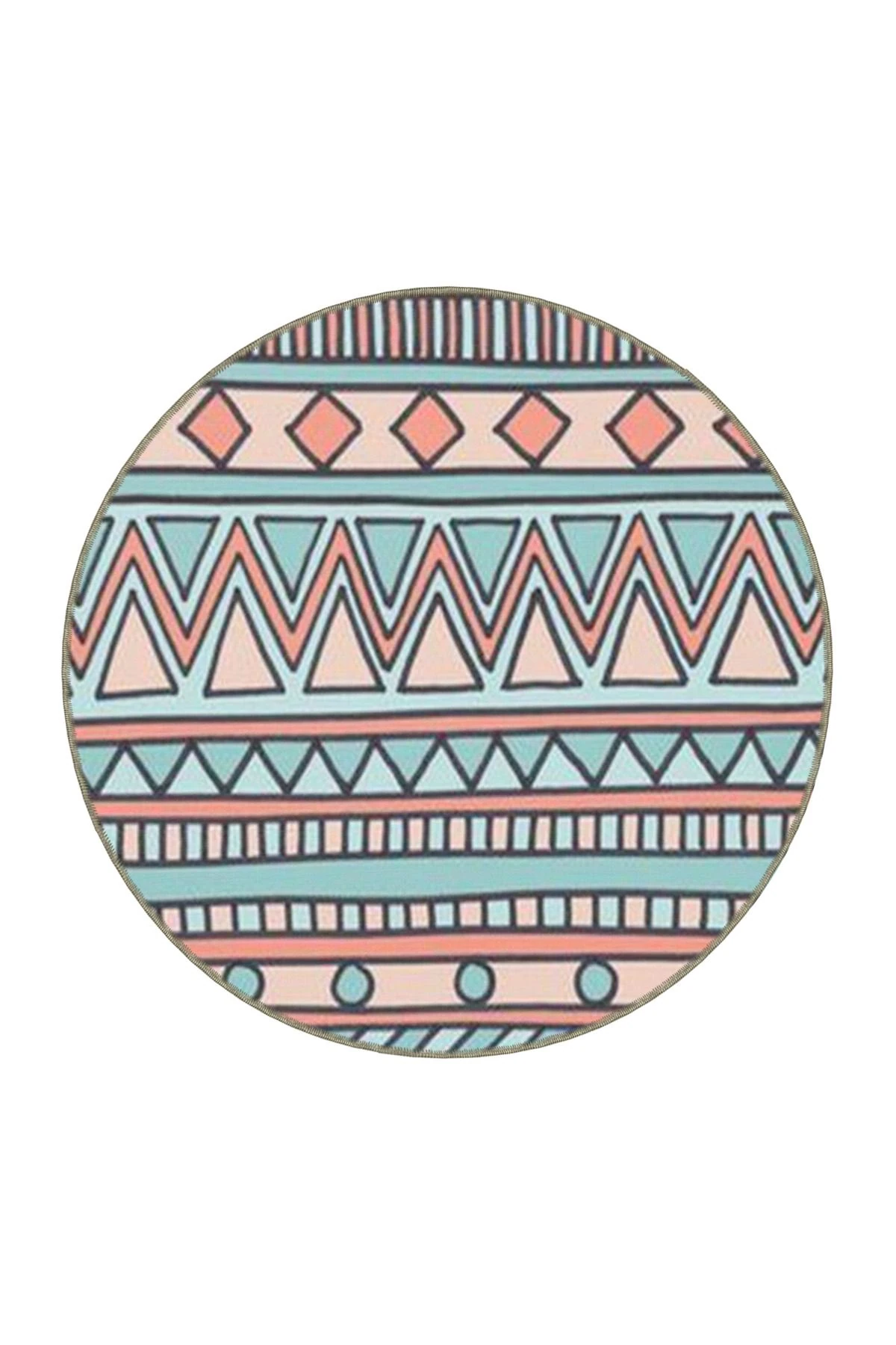 Bej Açık Mavi Temalı Karma Geometrik Desenli Modern Dekoratif Halı 4671