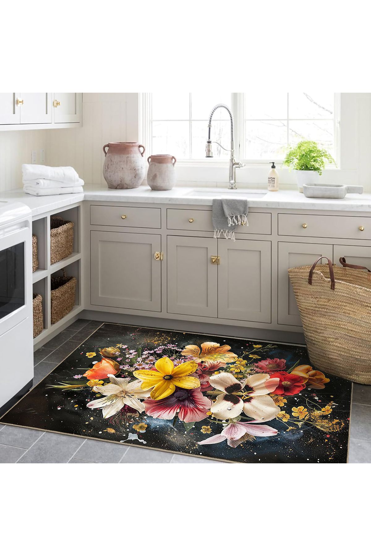 Güneş Koleksiyonu Çok Renkli Çiçekler Desenli Dokuma Taban Modern Dekoratif Halı güneş45