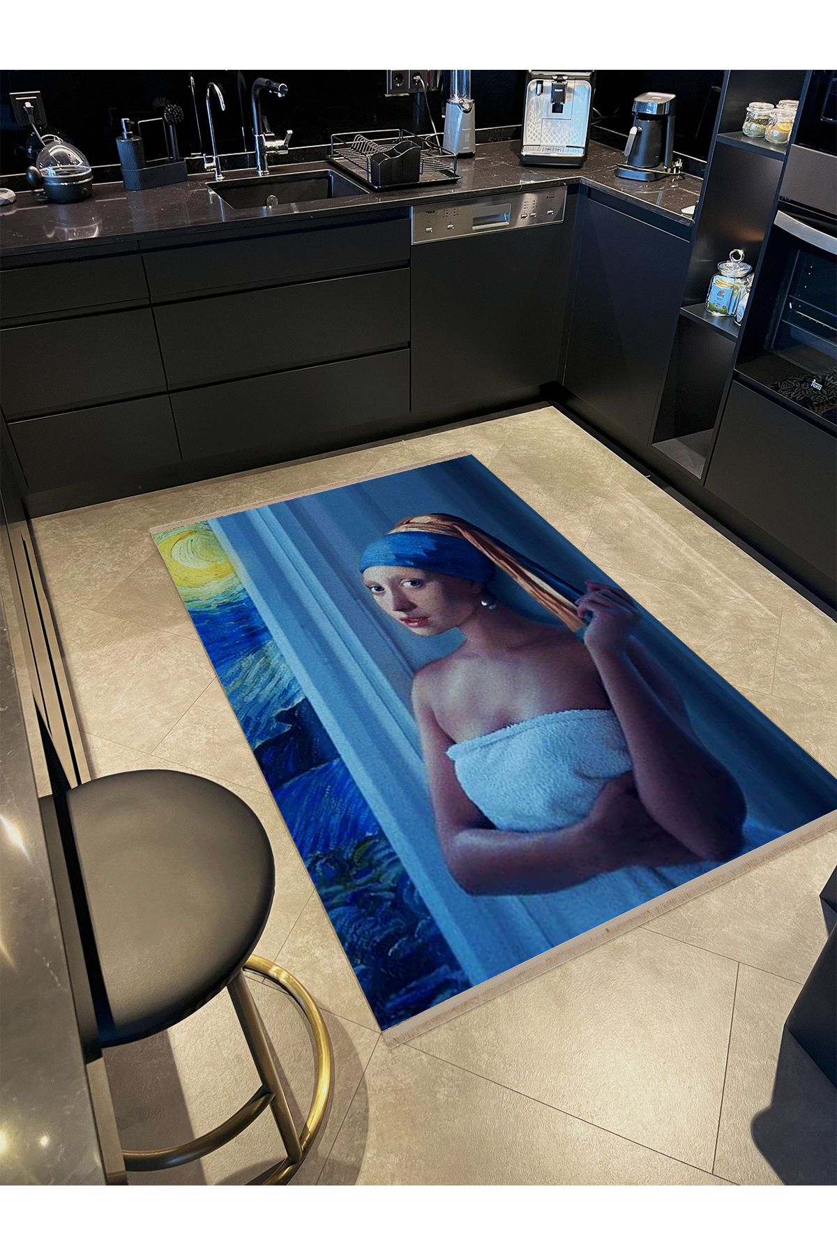 Özge Koleksiyonu Sanatsal Tasarım Manzara ve Kadın Detaylı Dokuma Taban Modern Dekoratif Halı özge01