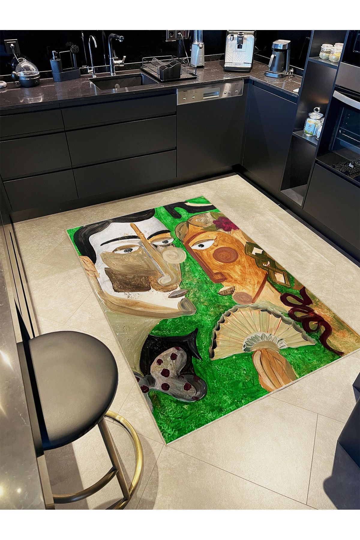 Ametist Serisi Yağlı Boya Görünümlü Kadın ve Erkek Desenli Dokuma Taban Dekoratif Halı ametist03