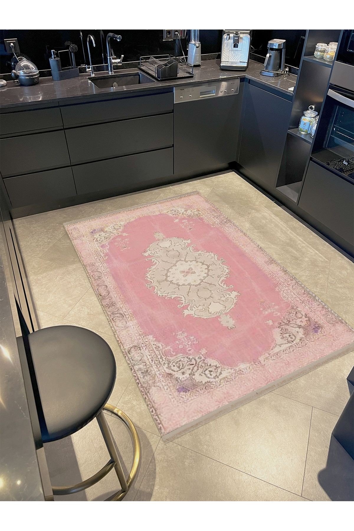 Aynur Koleksiyonu Eskitme Görünümlü Pastel Pembe Dokuma Taban Modern Dekoratif Halı aynur32