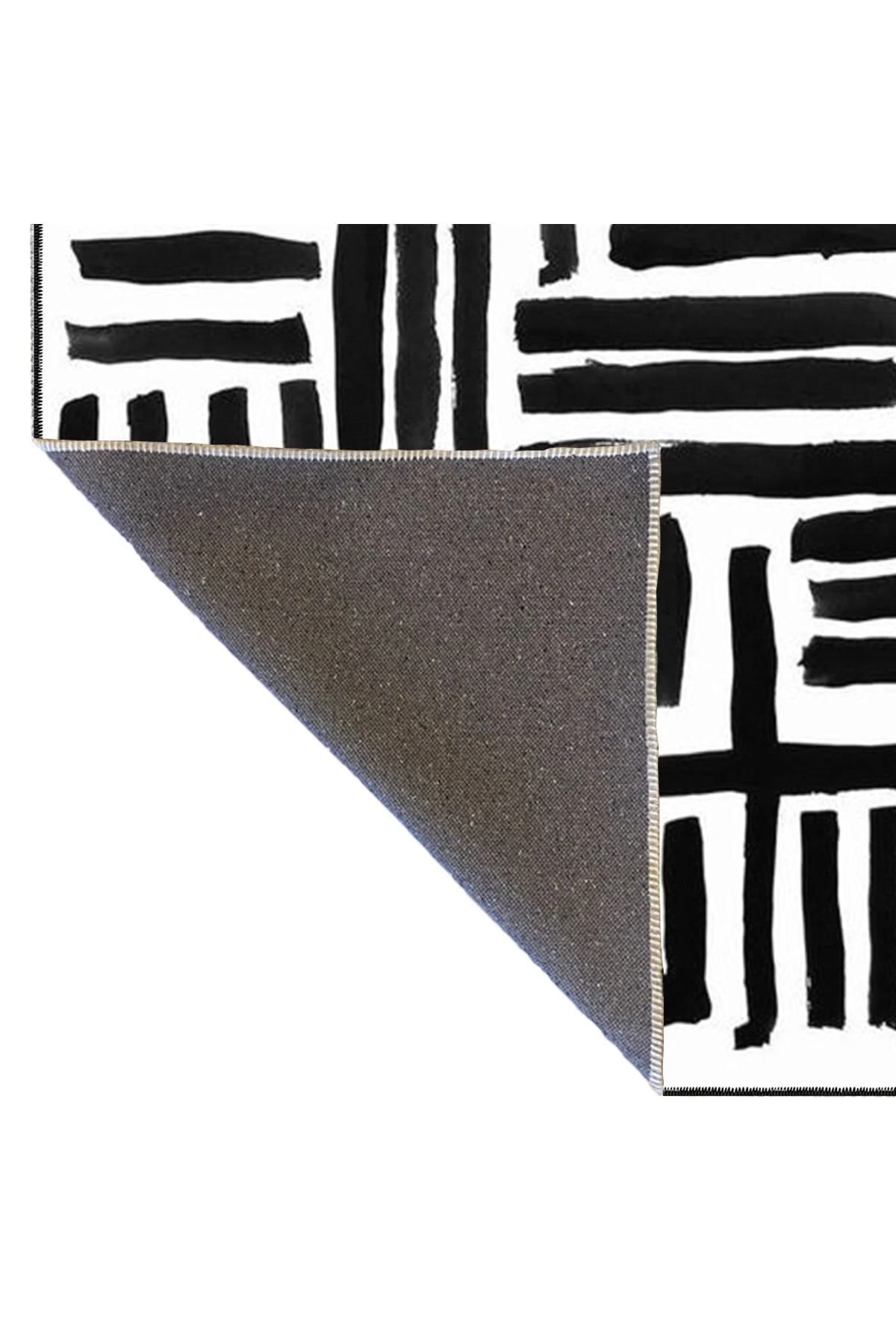 Siyah Beyaz Kalın Çizgili Temalı Dekoratif Halı ve Yıkanabilir Halı miravip9751