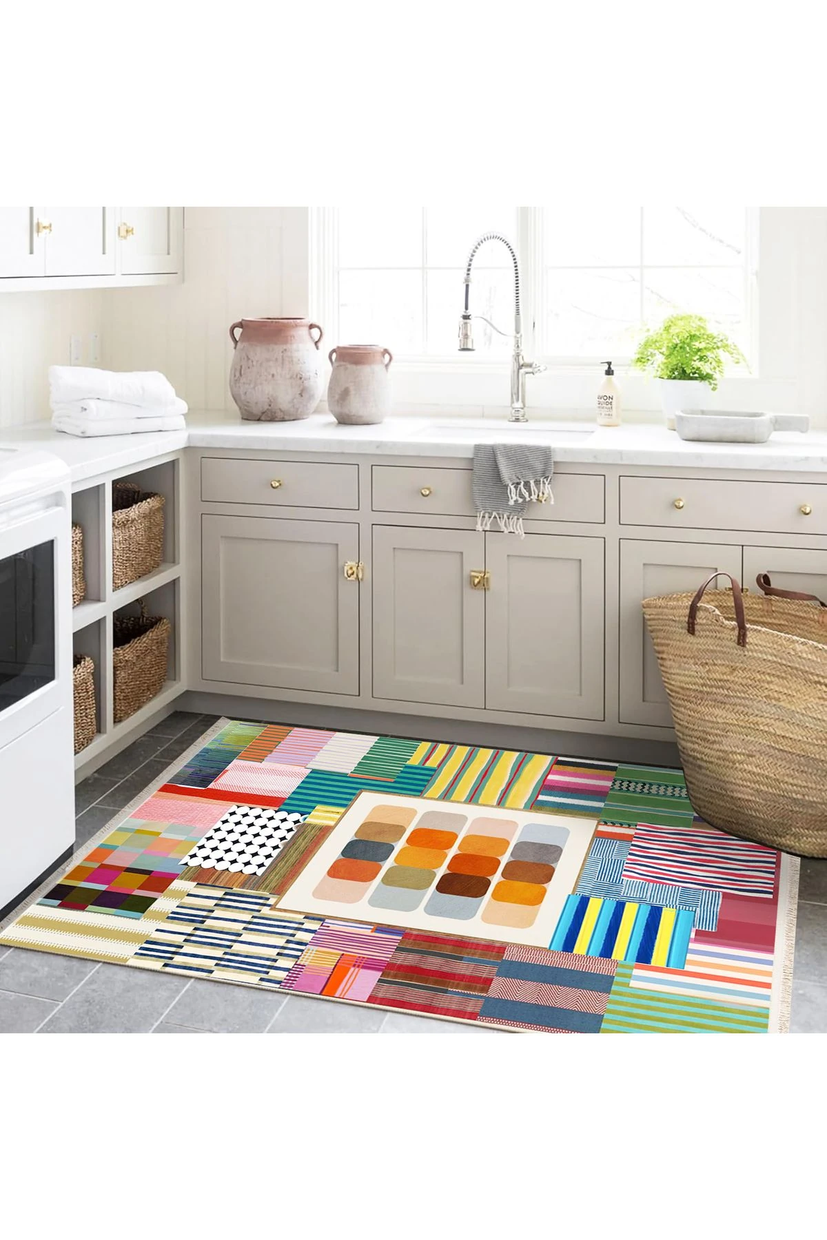 Özge Koleksiyonu Çok Renkli Kreatif Şekiller Desenli Dokuma Taban Modern Dekoratif Halı özge31