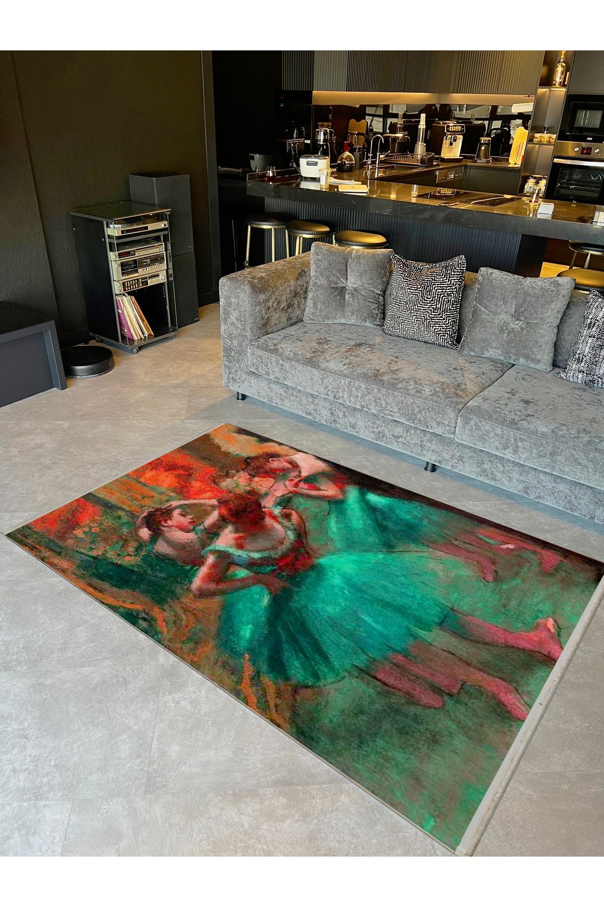 Yılmaz Koleksiyonu Pastel Renkler Dansçı Figürleri Desenli Kreatif Modern Dekoratif Halı 42