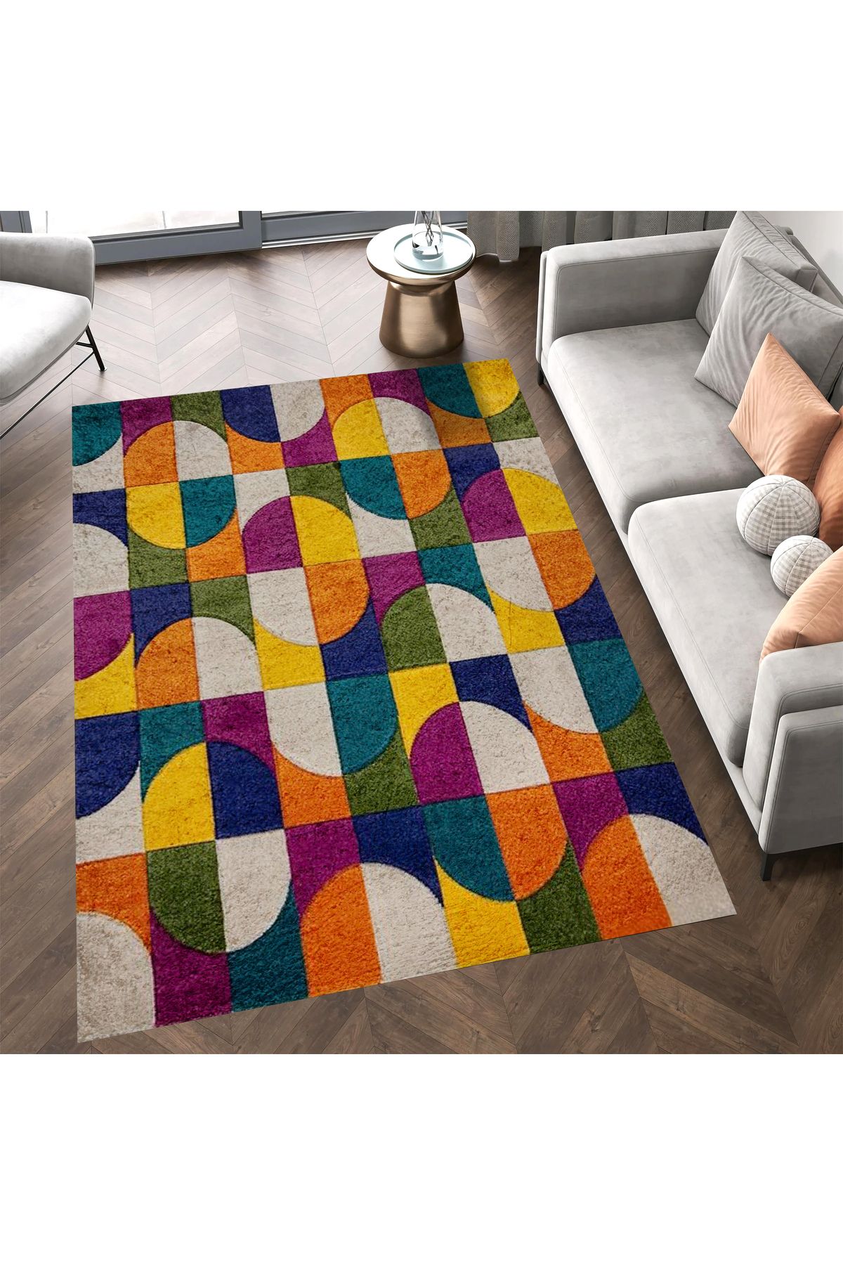 Kuzey Koleksiyonu Çok Renkli Şekiller Dokuma Taban Dekoratif Halı kuzey01