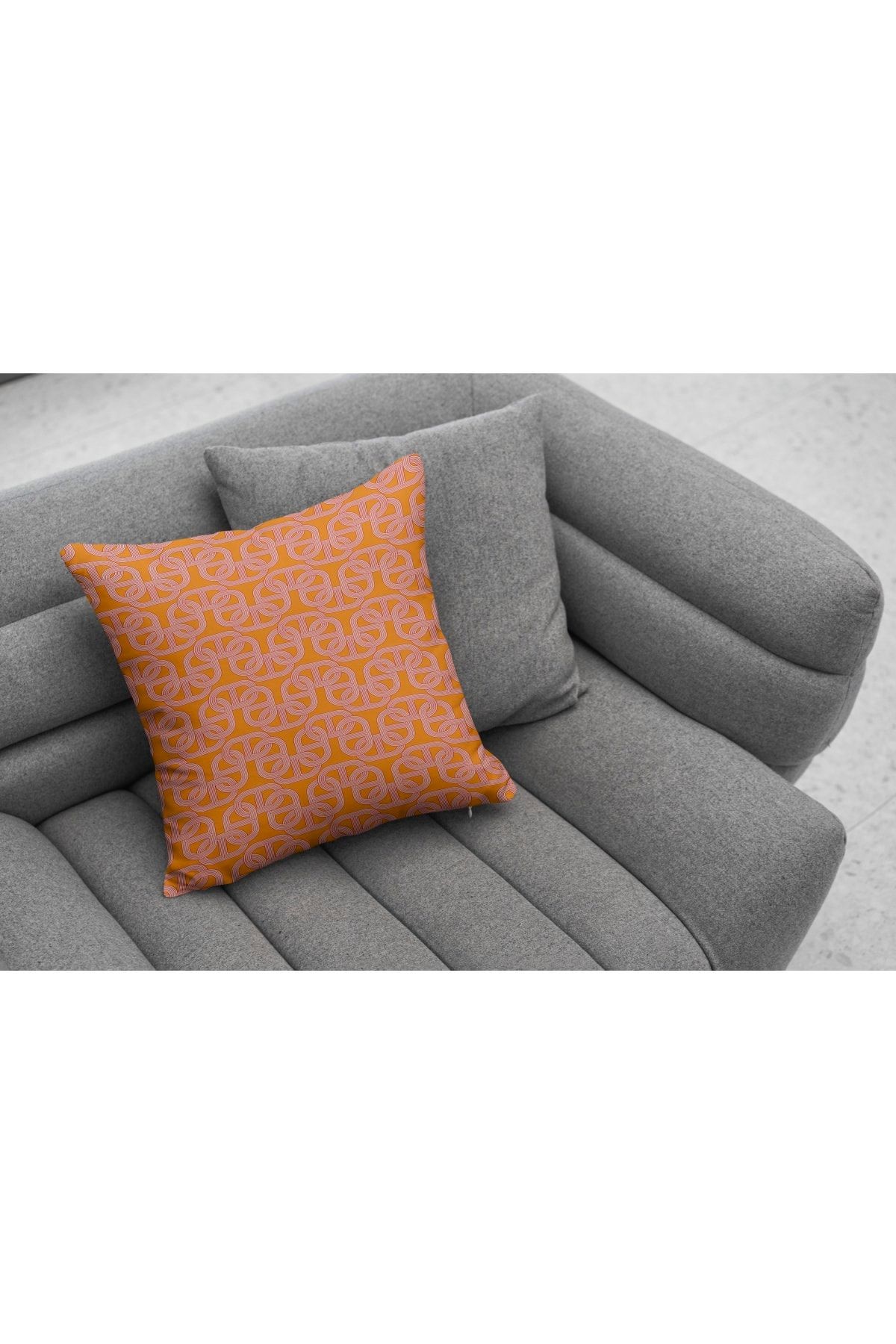 Kırlent 966 Zincir Temalı Turuncu Bordo Kırlent Kılıfı Pillow15
