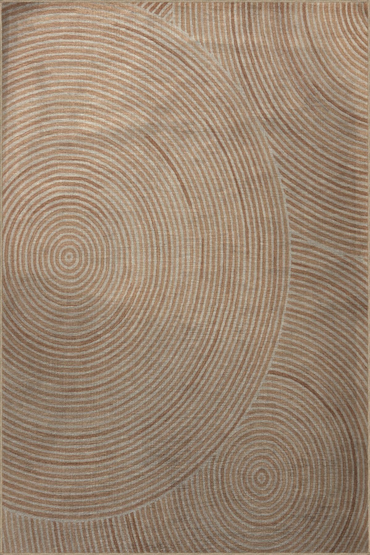 Bej Temalı Soyut Daire Geometrik Desenli Kreatif Modern Dekoratif Halı 3004