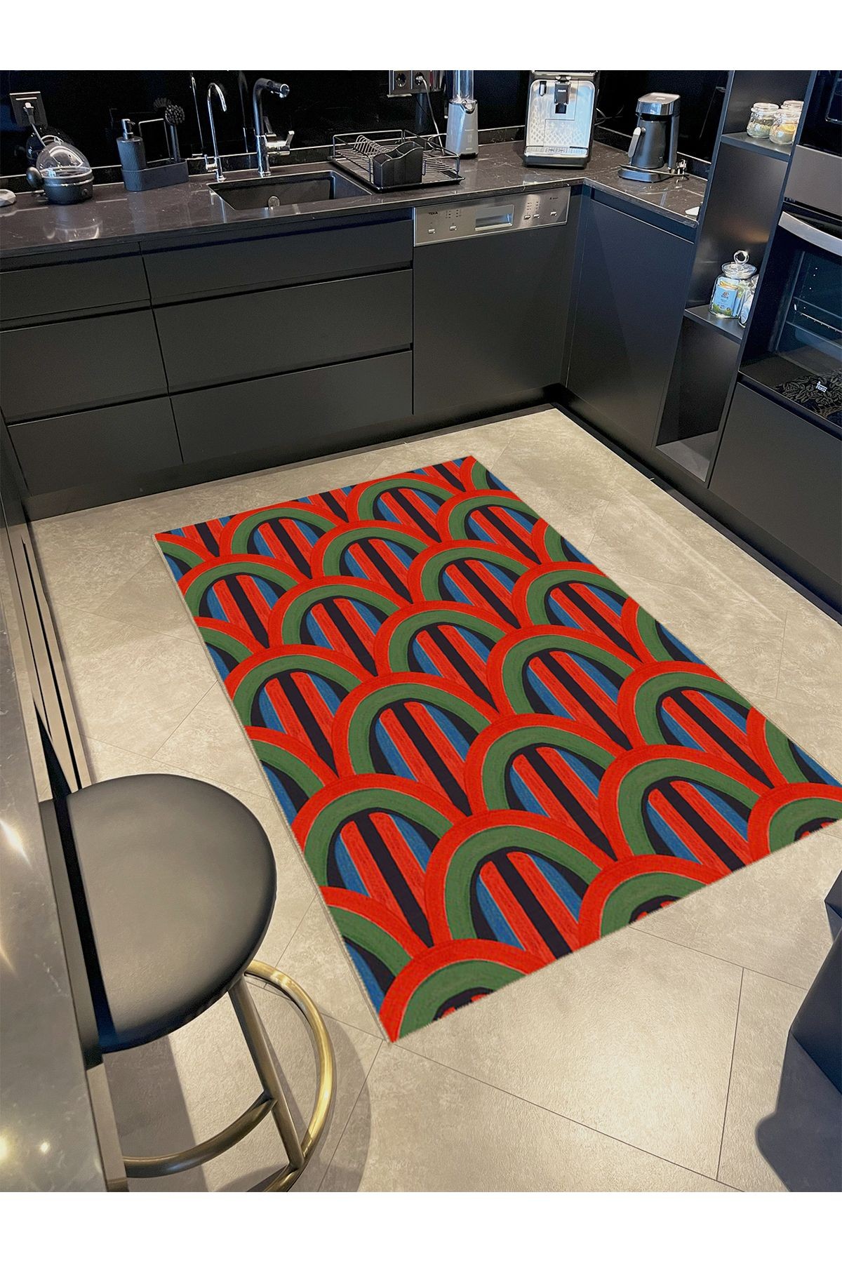 Güneş Koleksiyonu Yeşil Kırmızı Soyut Desenli Dokuma Taban Modern Dekoratif Halı güneş50