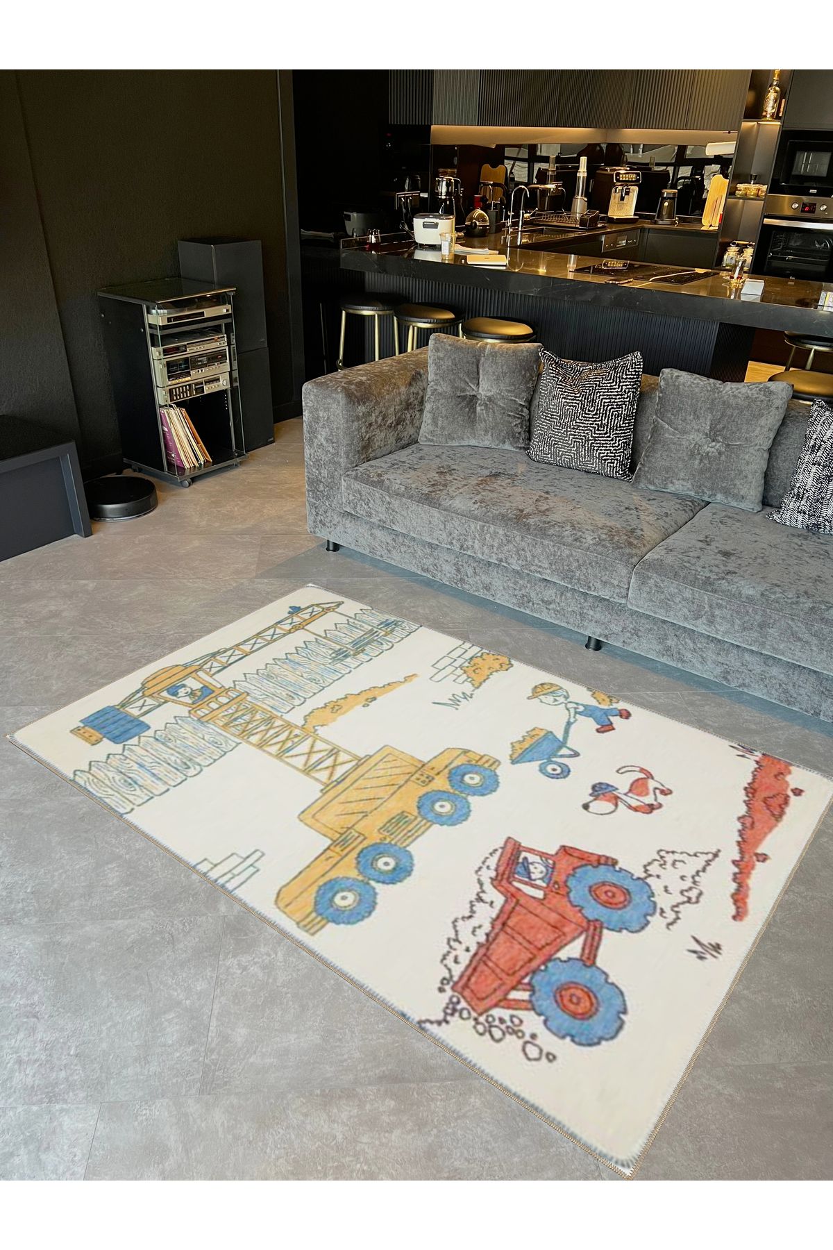 Buse Koleksiyonu Vinç Kamyon Detaylı Çocuk Odası Dokuma Taban Modern Dekoratif Halı buse31