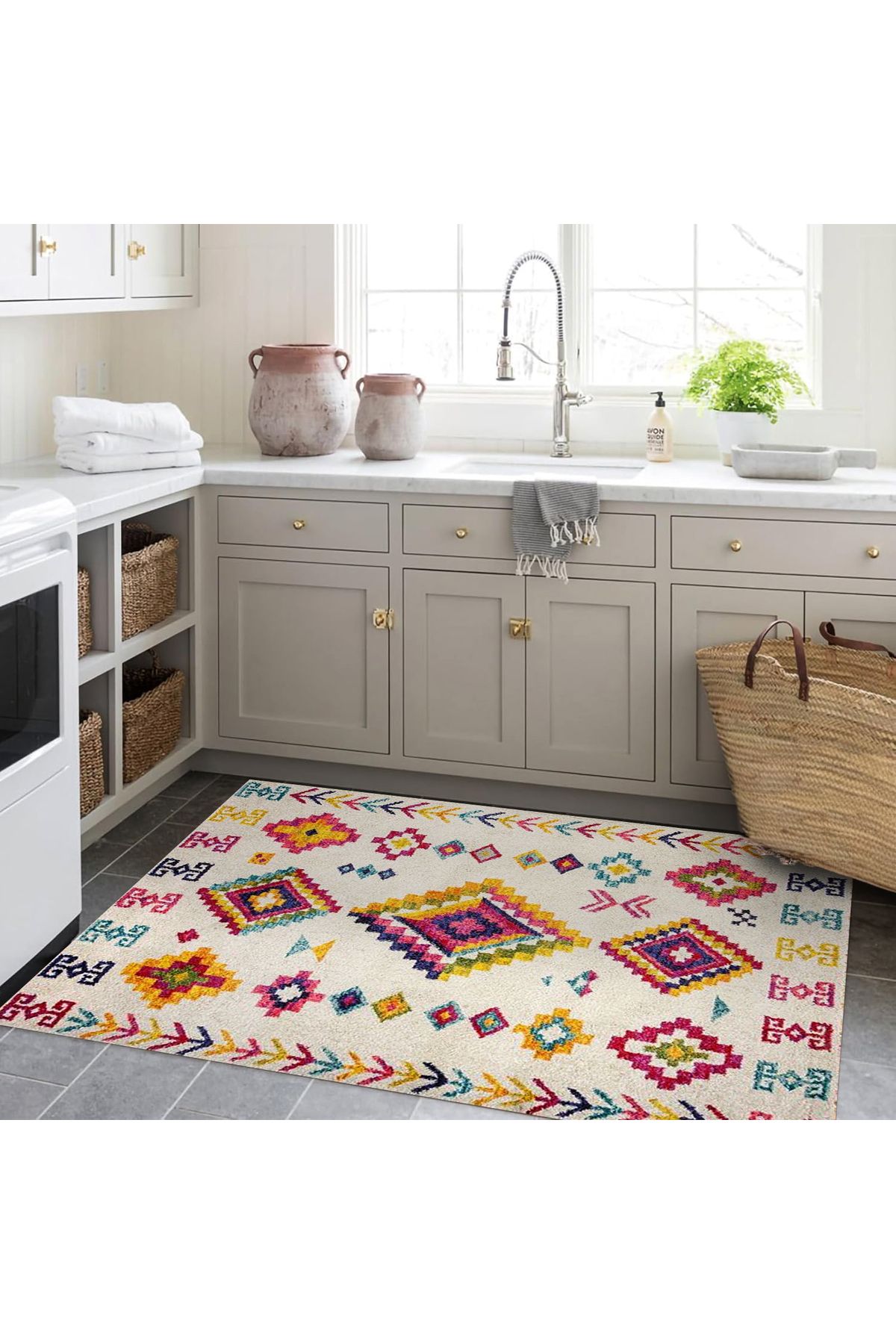 Kuzey Koleksiyonu Çok Renkli Etnik Desenli Dokuma Taban Dekoratif Halı kuzey02