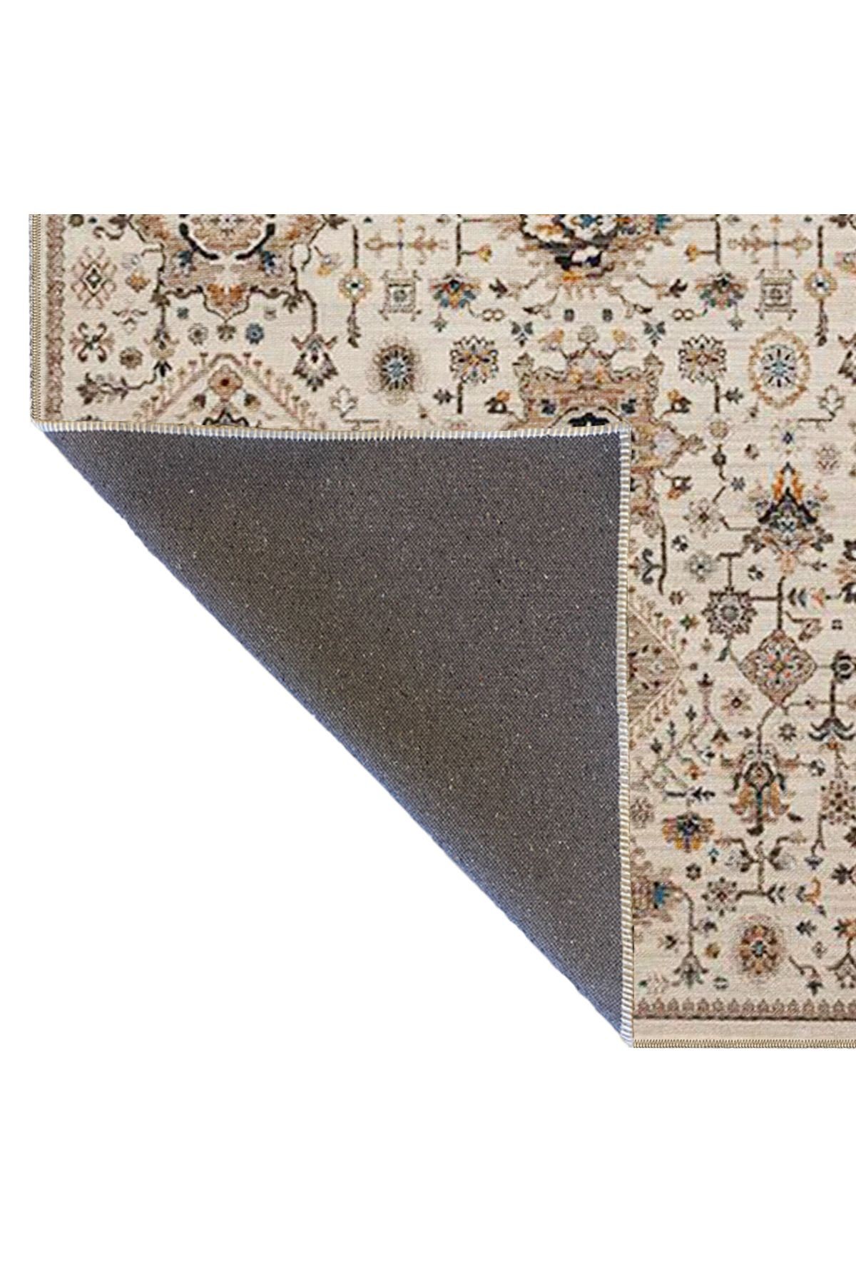 Bej Temalı Geleneksel Motif Etnik Desenli Vintage Dekoratif Halı 3937