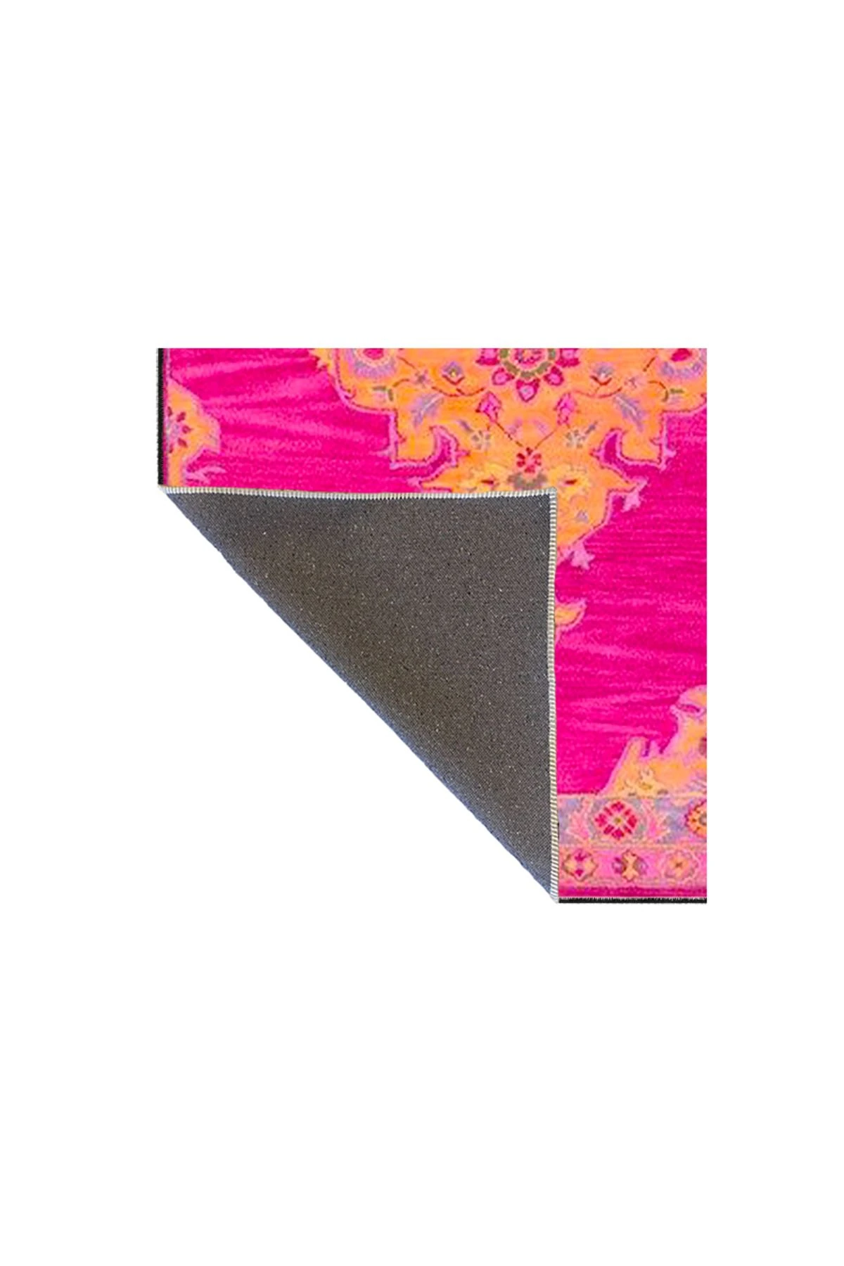 Pembe Sarı Geleneksel Çiçekli Bordürlü Temalı Desenli Dokuma Taban Halı ve Yıkanabilir Halı aloha193