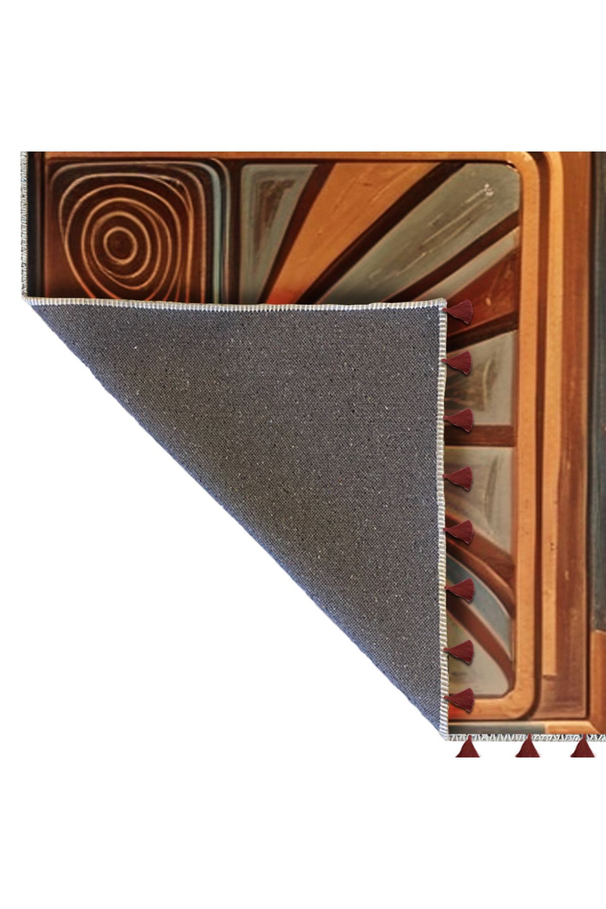 Royal Karma Soyut Şekiller Desenli Püskül Detaylı Dokuma Taban Modern Dekoratif Halı royal22