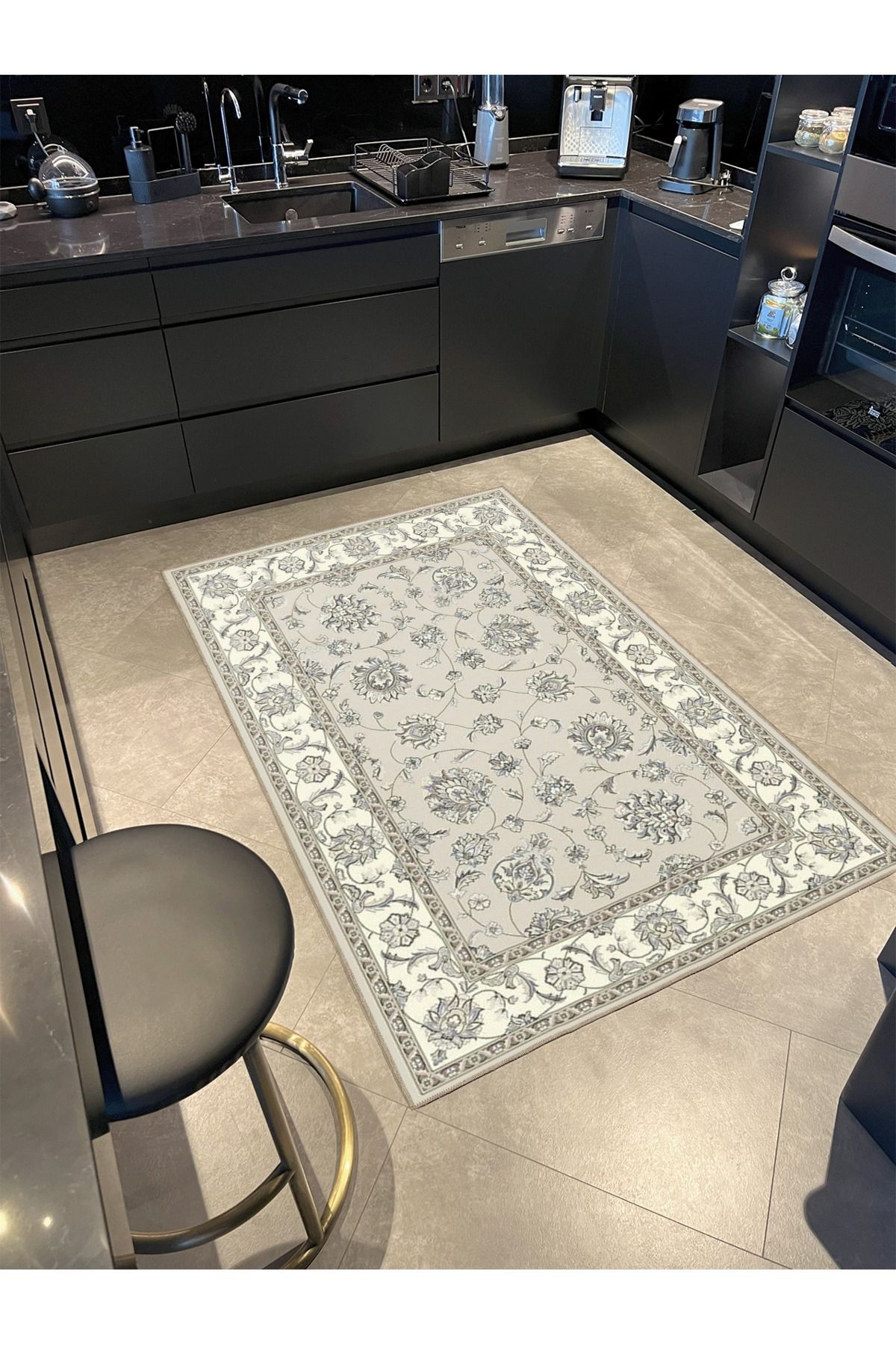 Bej Temalı Geleneksel Motif Çiçek Desenli Vintage Dekoratif Halı 4565