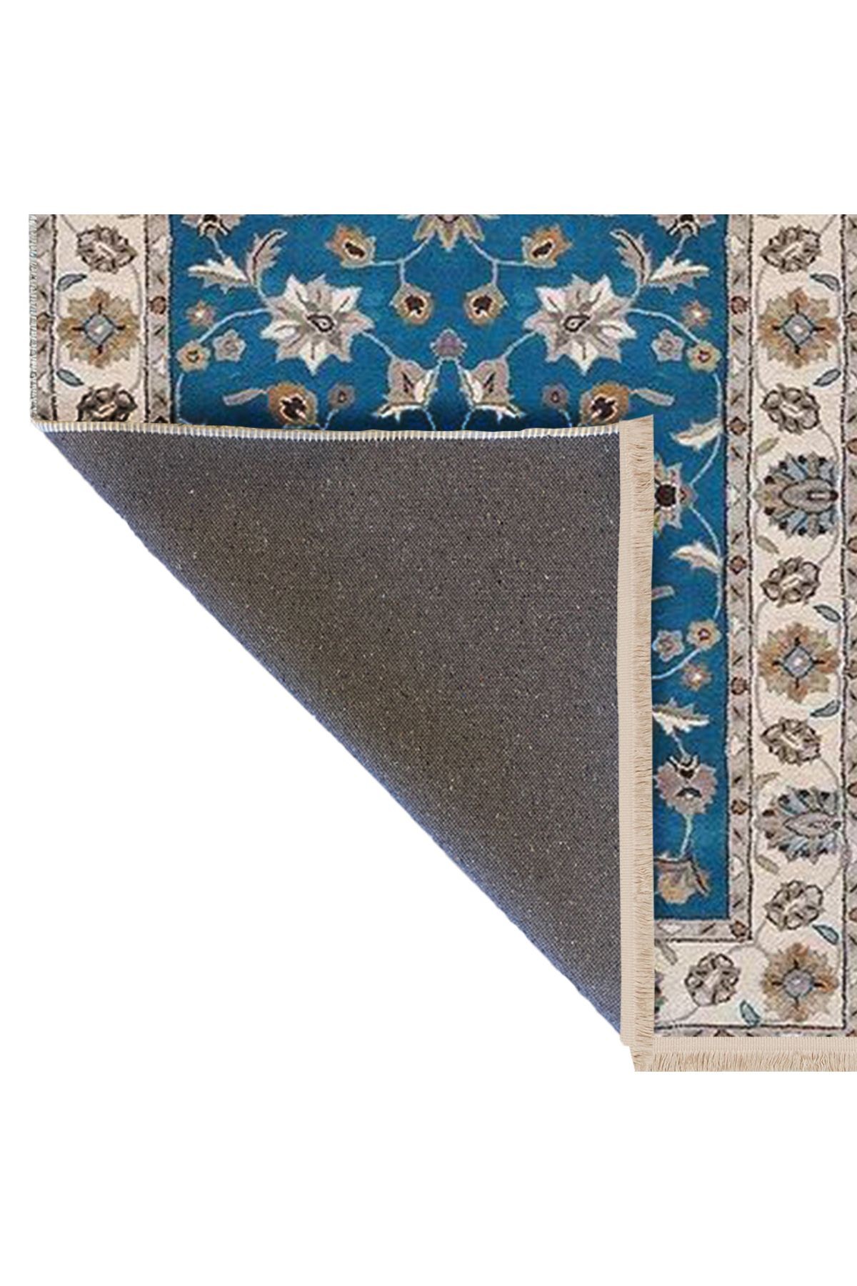 Kemal Koleksiyonu Saks Mavi Temalı Floral Desenli Dokuma Taban Vintage Dekoratif Halı 05