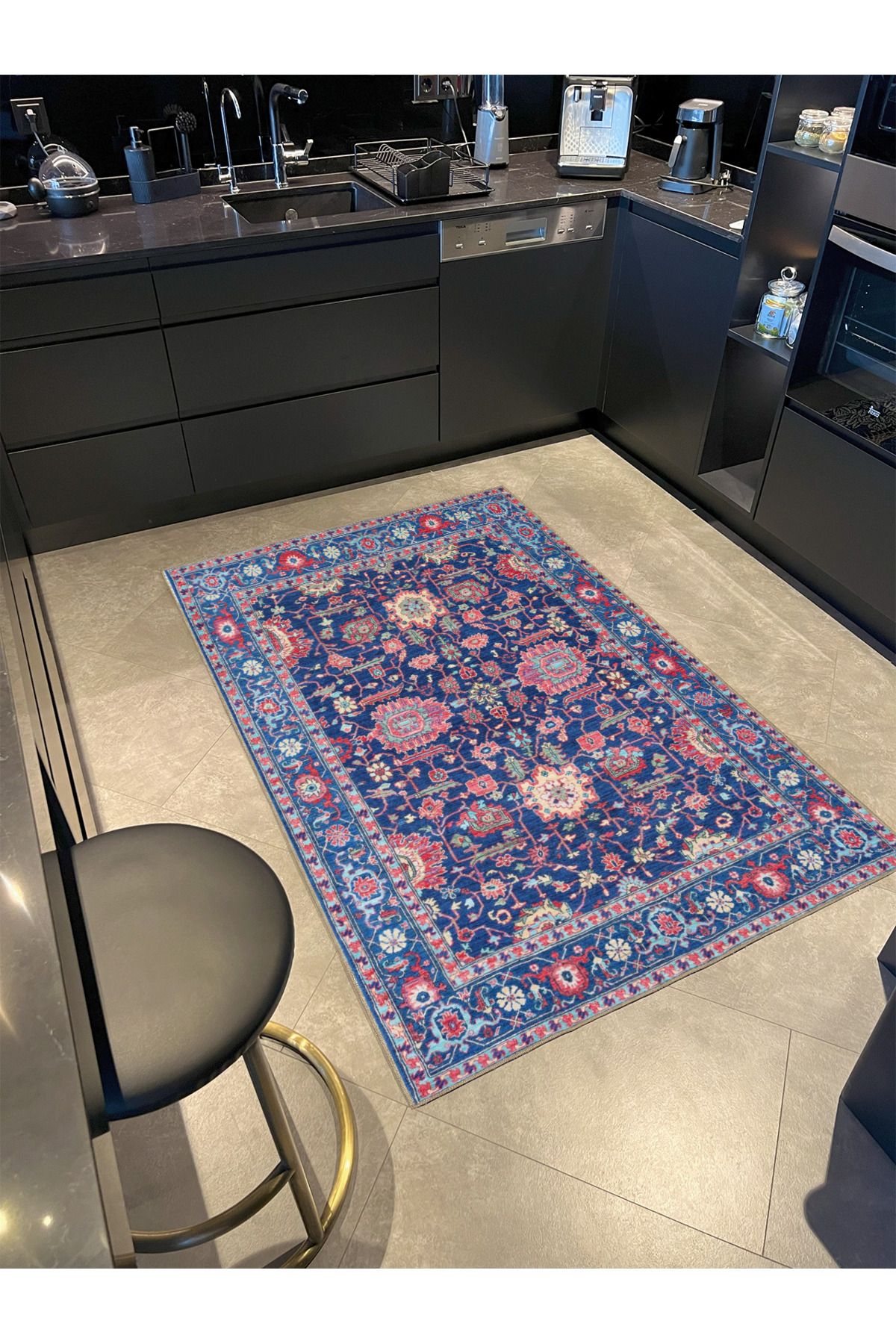 Mor Çiçekli Geometrik Temalı Desenli Dokuma Taban Halı ve Yıkanabilir Halı aloha41