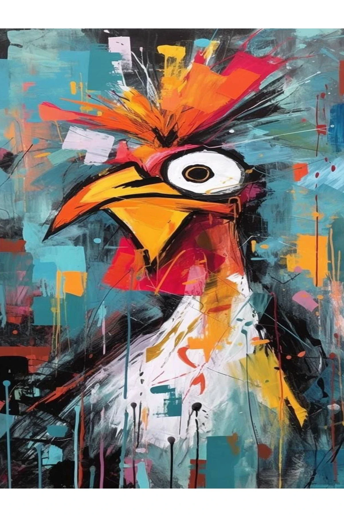 Kemal Koleksiyonu Renkli Karikatür Horoz Desenli Dokuma Taban Kreatif Modern Dekoratif Halı 44