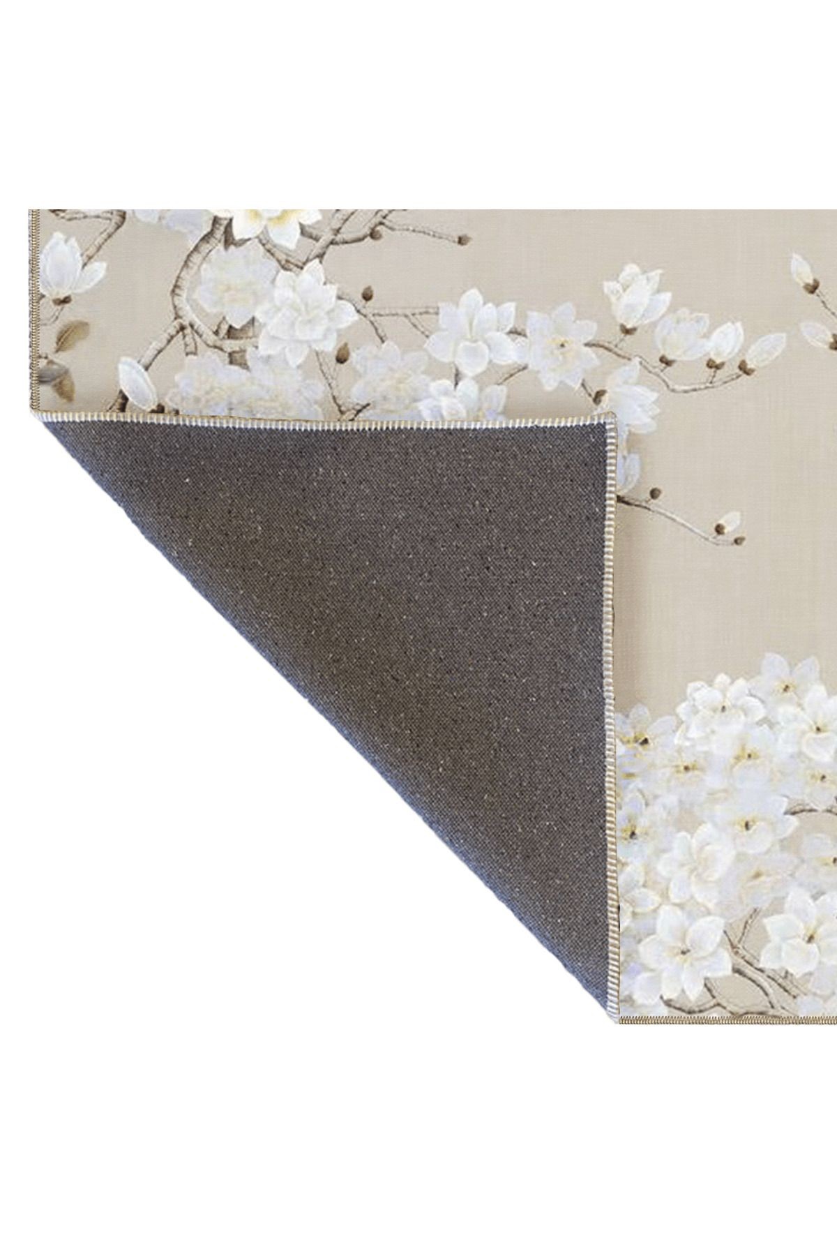 Bej Temalı Floral Çiçek ve Kuş Desenli Kreatif Modern Dekoratif Halı 4861