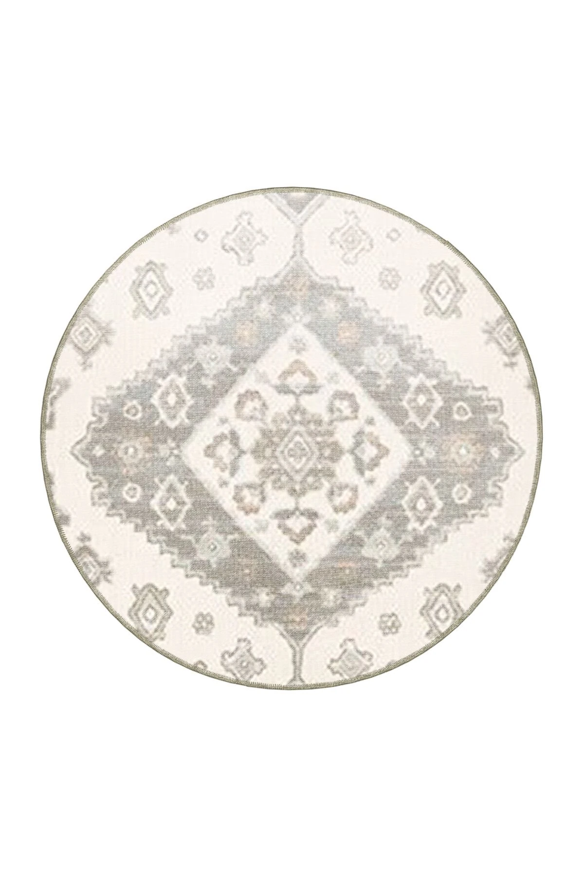 Gri Bej Temalı Geleneksel Motif Desenli Saçaklı Vintage Dekoratif Halı 4596