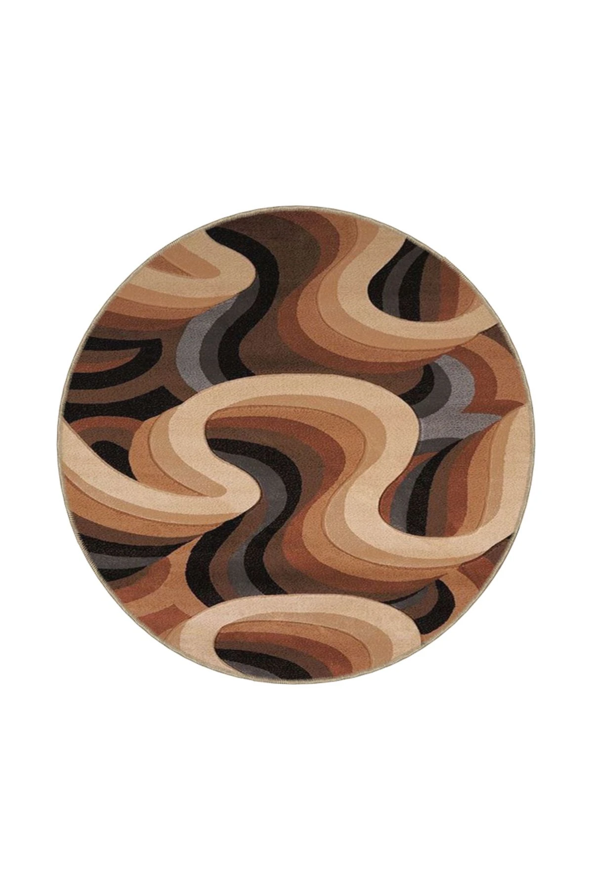 Ohm Dalgalı Kahverengi Tonlarda Desenli Dokuma Taban ve Yıkanabilir Halı miravip9379