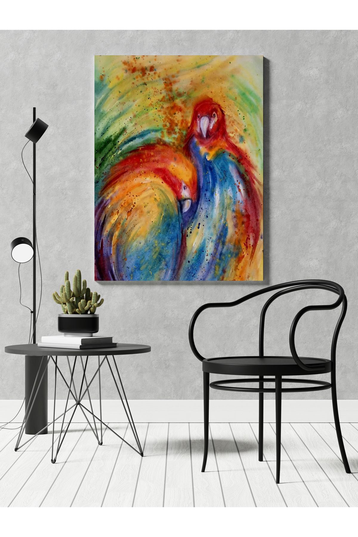 Kanvas Tablo Sulu Boyalı Papağan Hayvan Karışık Renkli Desenli Renkli Temalı Modern Tablo